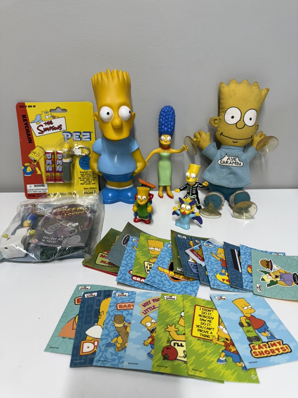 Vintage Lot The Simpsons Bank, Figures, Topps Stickers, Pez, Window Cling Toys