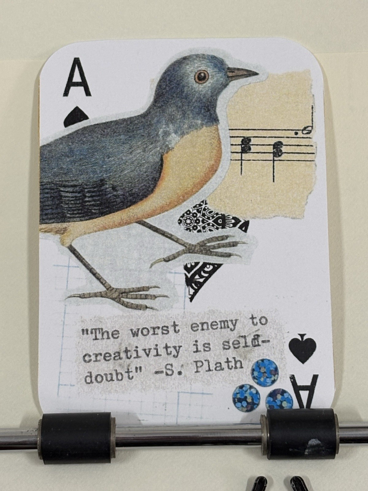 ACEO Bird Print Sylvia Plath Quote Collage Card By Mazerzine LE Blue Ephemera