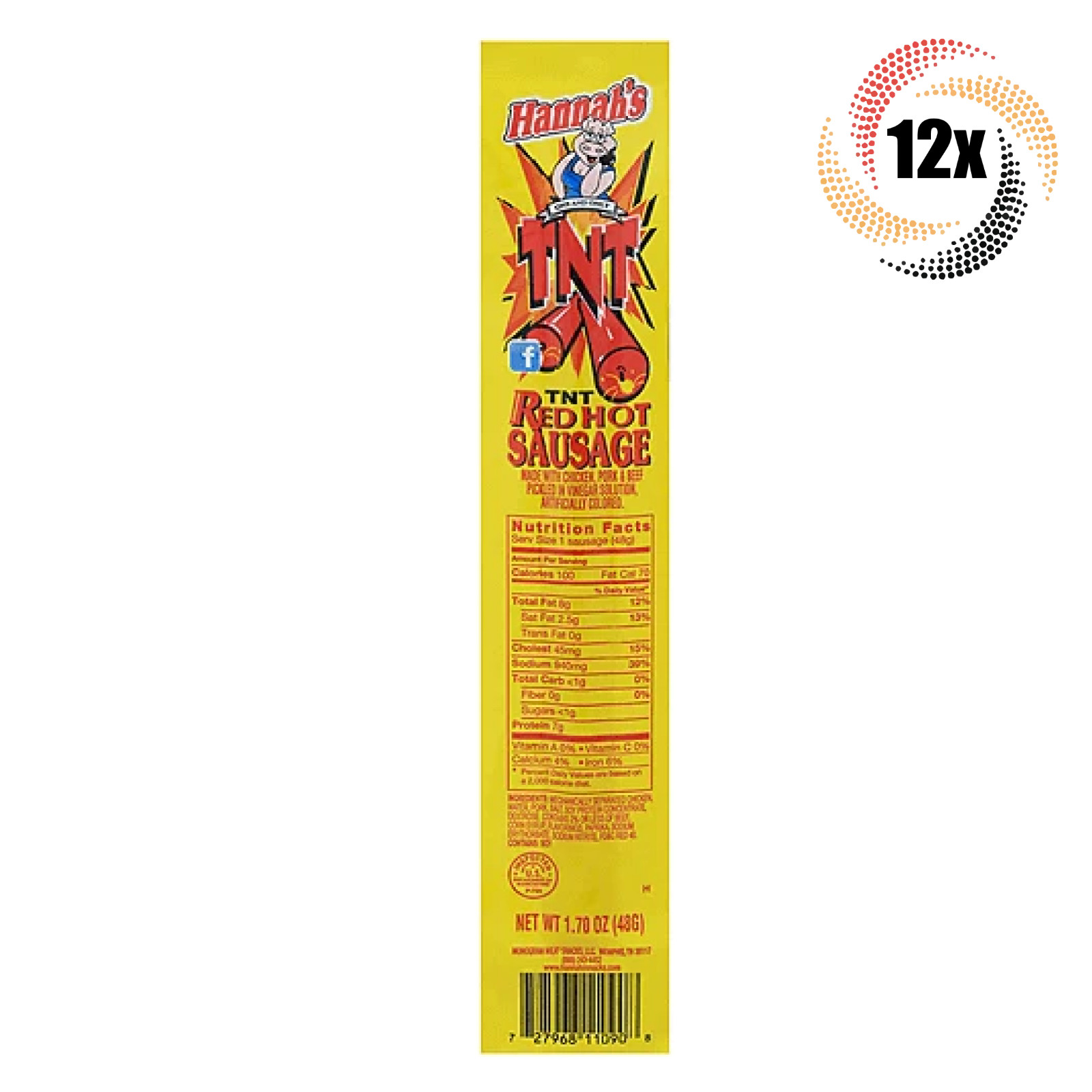 12x Sausages Hannah's TNT Red Hot Pickled Sausage | 1.7oz | Chicken Beef & Pork