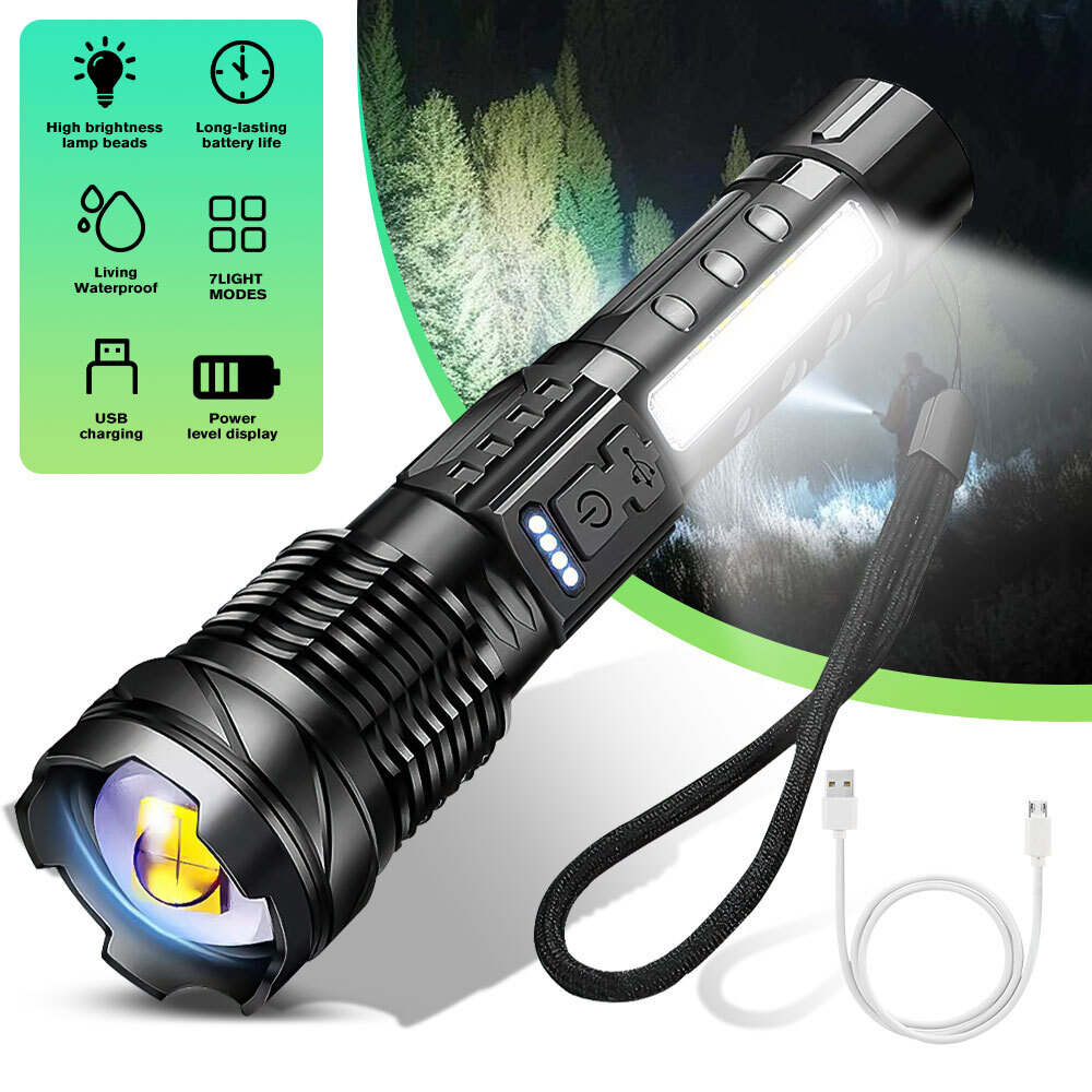 99000000 Lumens Super Bright LED Flashlight Tactical Rechargeable LED Work Light