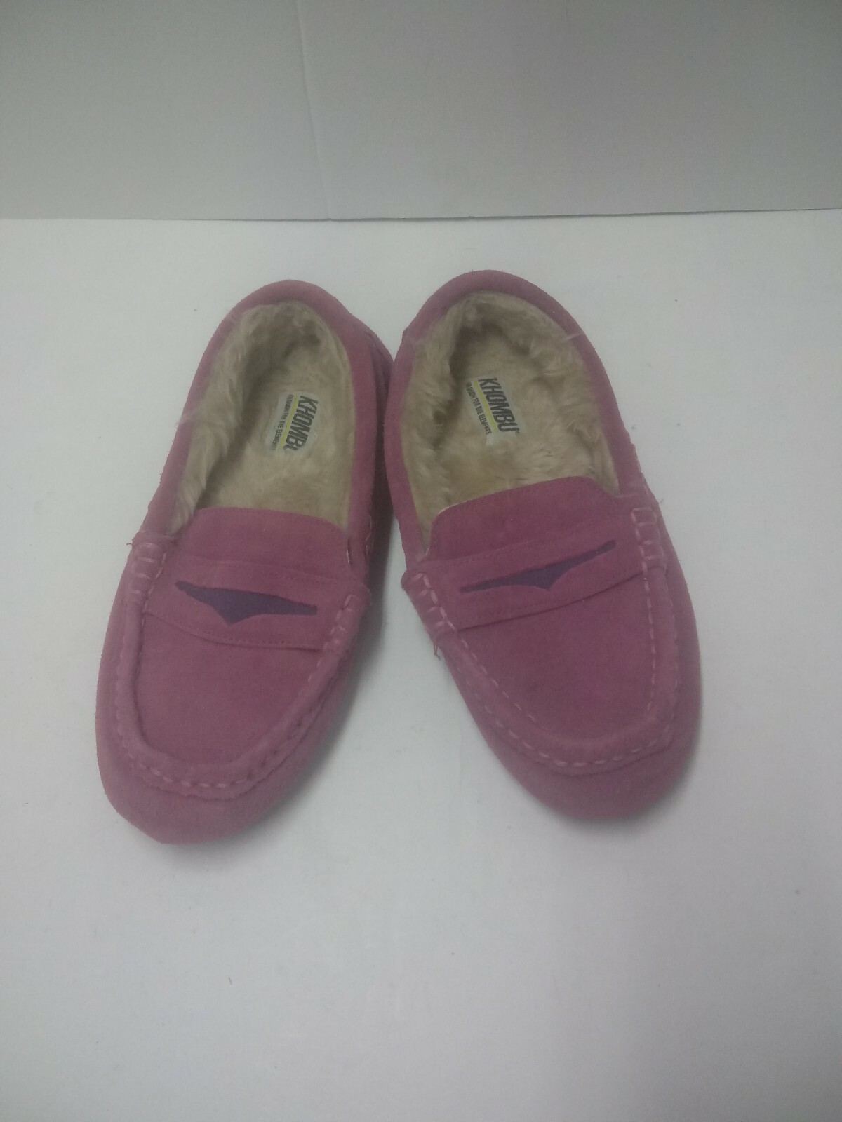 Women’s 6M Youth KHOMBU Joanie Women's Suede & Faux Fur Lined Pink Slippers