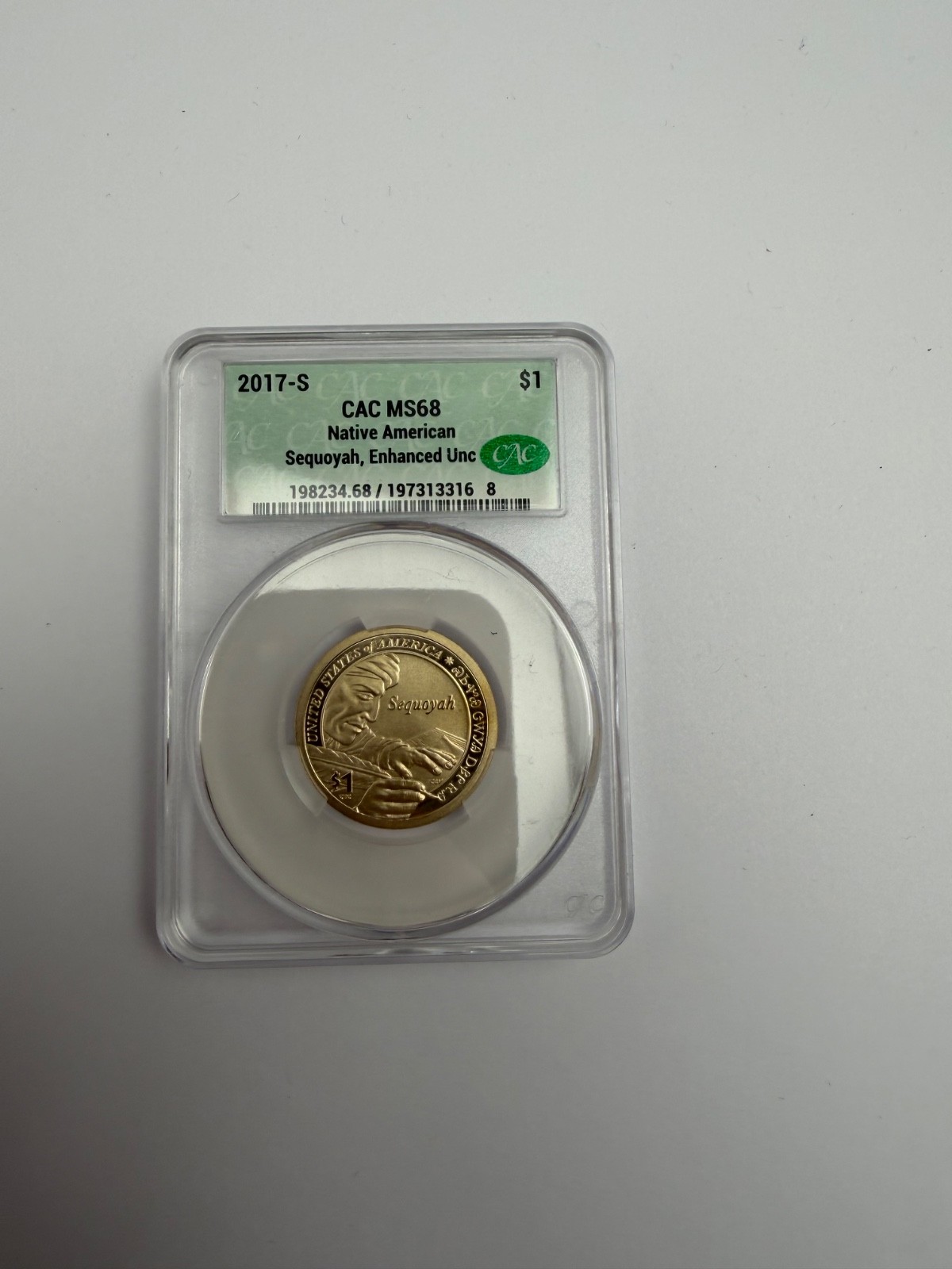 2017-S Native American Sequoyah $1 Dollar Coin Enhanced Unc CAC MS68