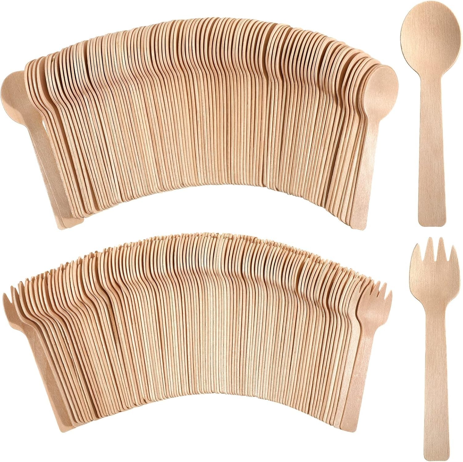 4 Inch Mini Wooden Disposable Spoons and Forks Disposable Wooden Cutlery