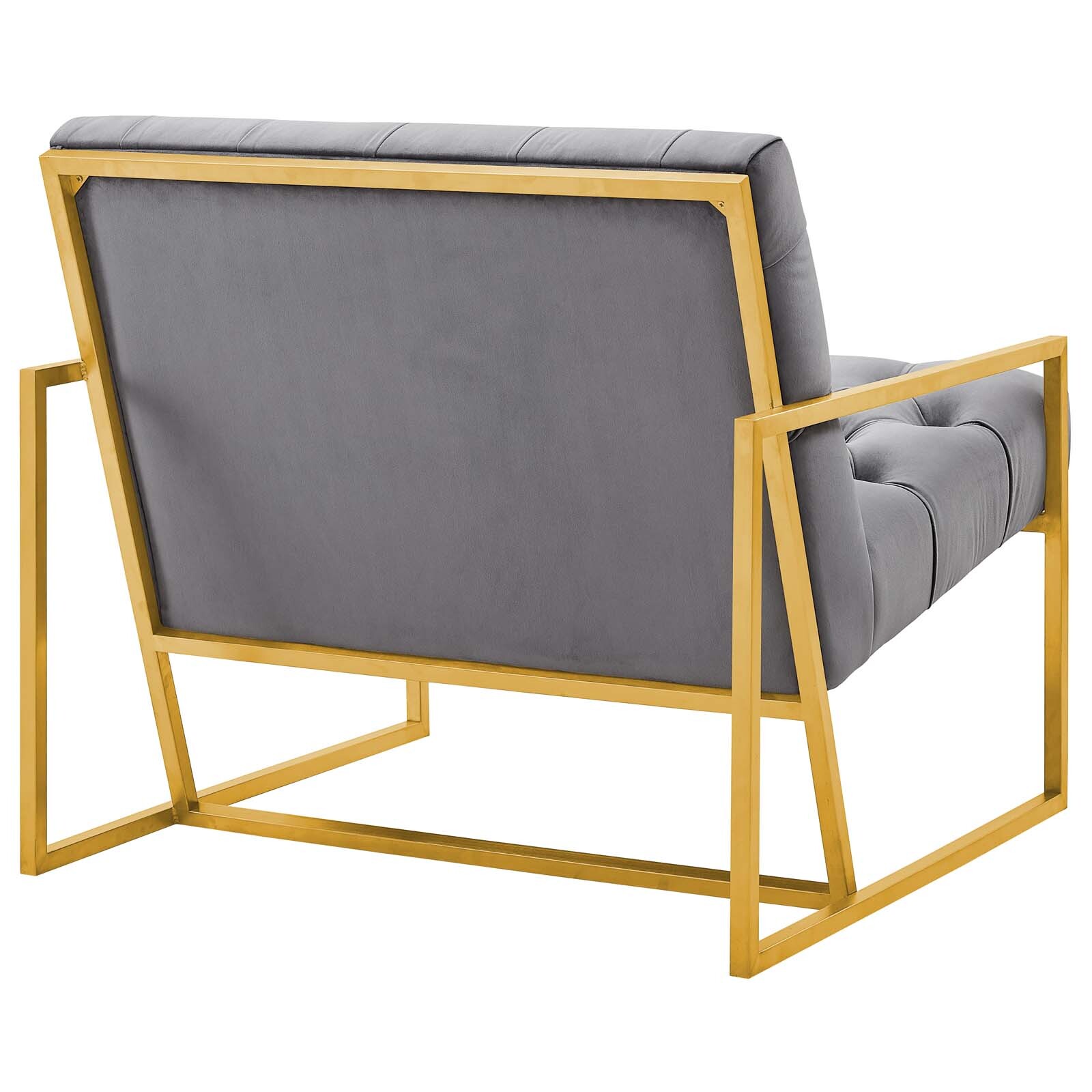 Modway Bequest Gold Stainless Steel Performance Velvet Accent Chair in Gray