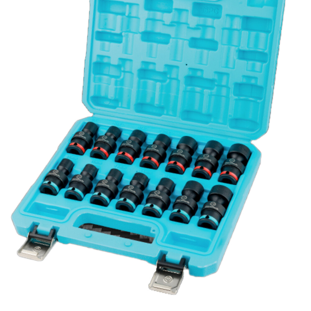 14PC Universal Impact Swivel Socket Set 3/8" Dr SAE Metric Shallow Wobble Socket