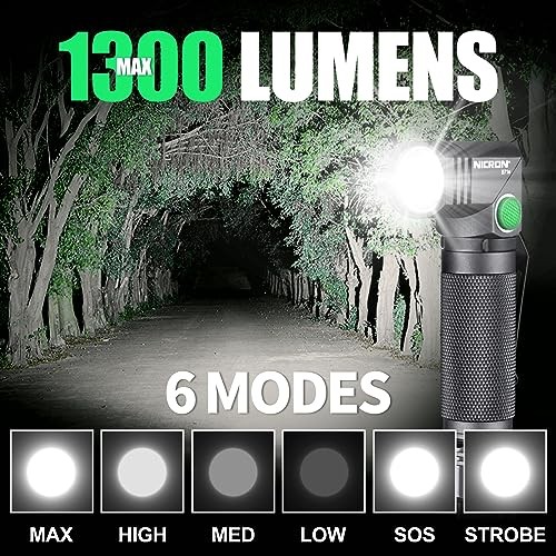 1300 Lumens Rechargeable Magnetic Flashlight, 6 Modes LED 90 Degree Flashlight