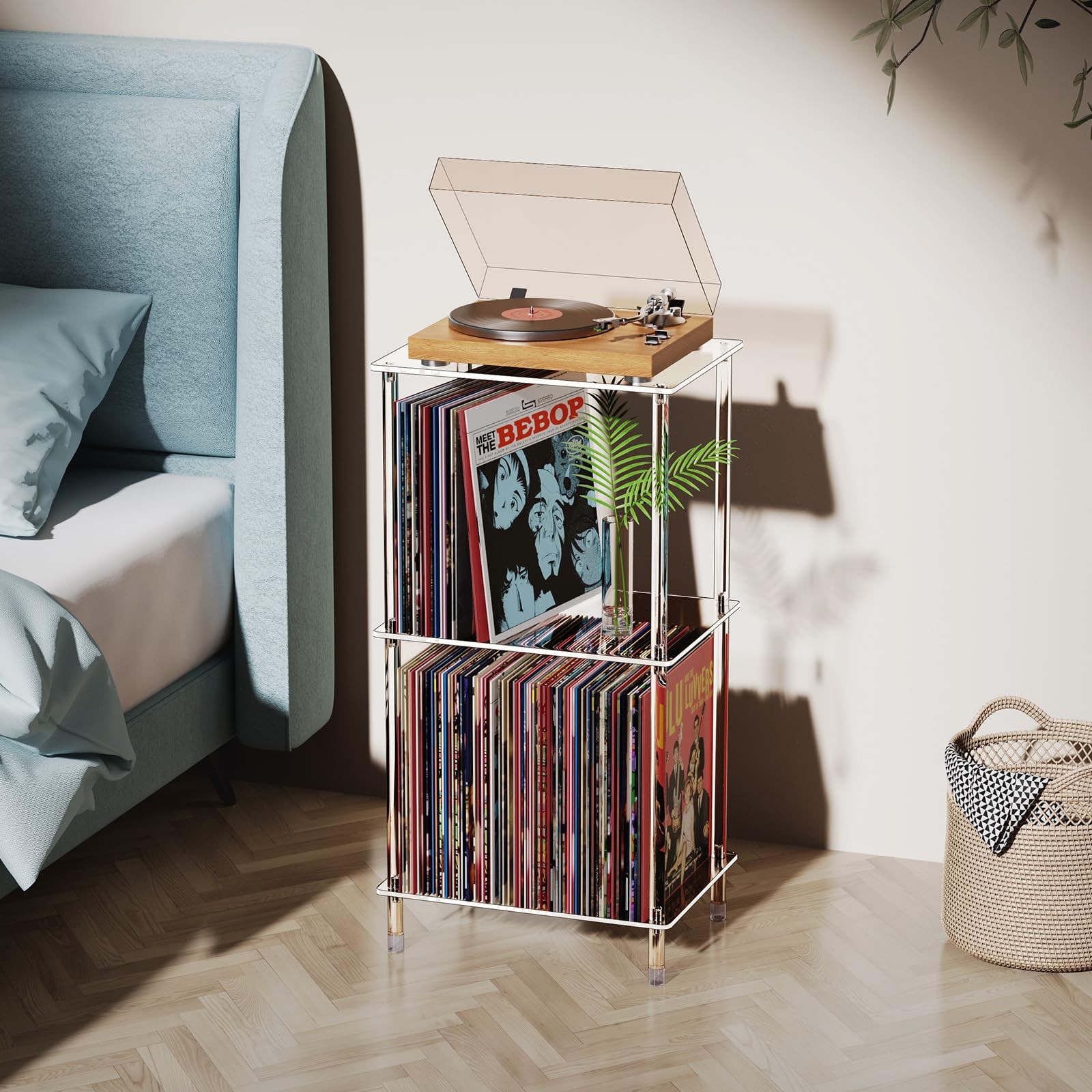 Acrylic Record Player Stand, 3-Tier Clear Turntable Table with Vinyl Record S...