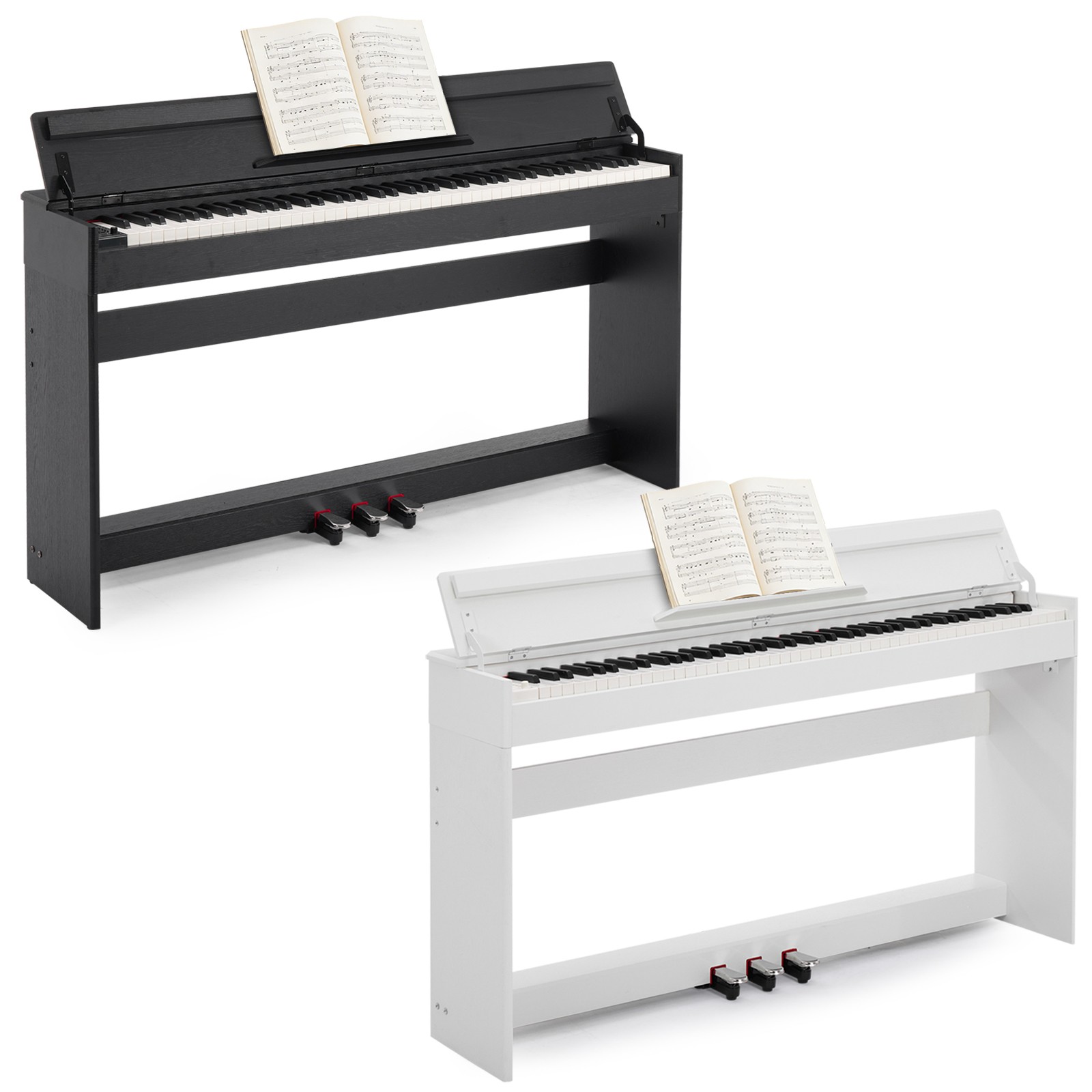 Black/White 88 Keys Graded Hammer Action Digital Piano Keyboard USB/MIDI,3-Pedal