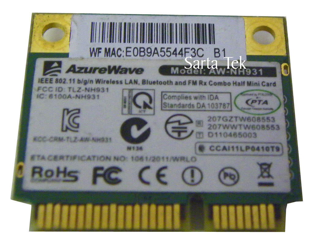AzureWave AW-NH931 802.11b/g/n Wireless LAN, Bluetooth + FM Rx Combo PCIe Half