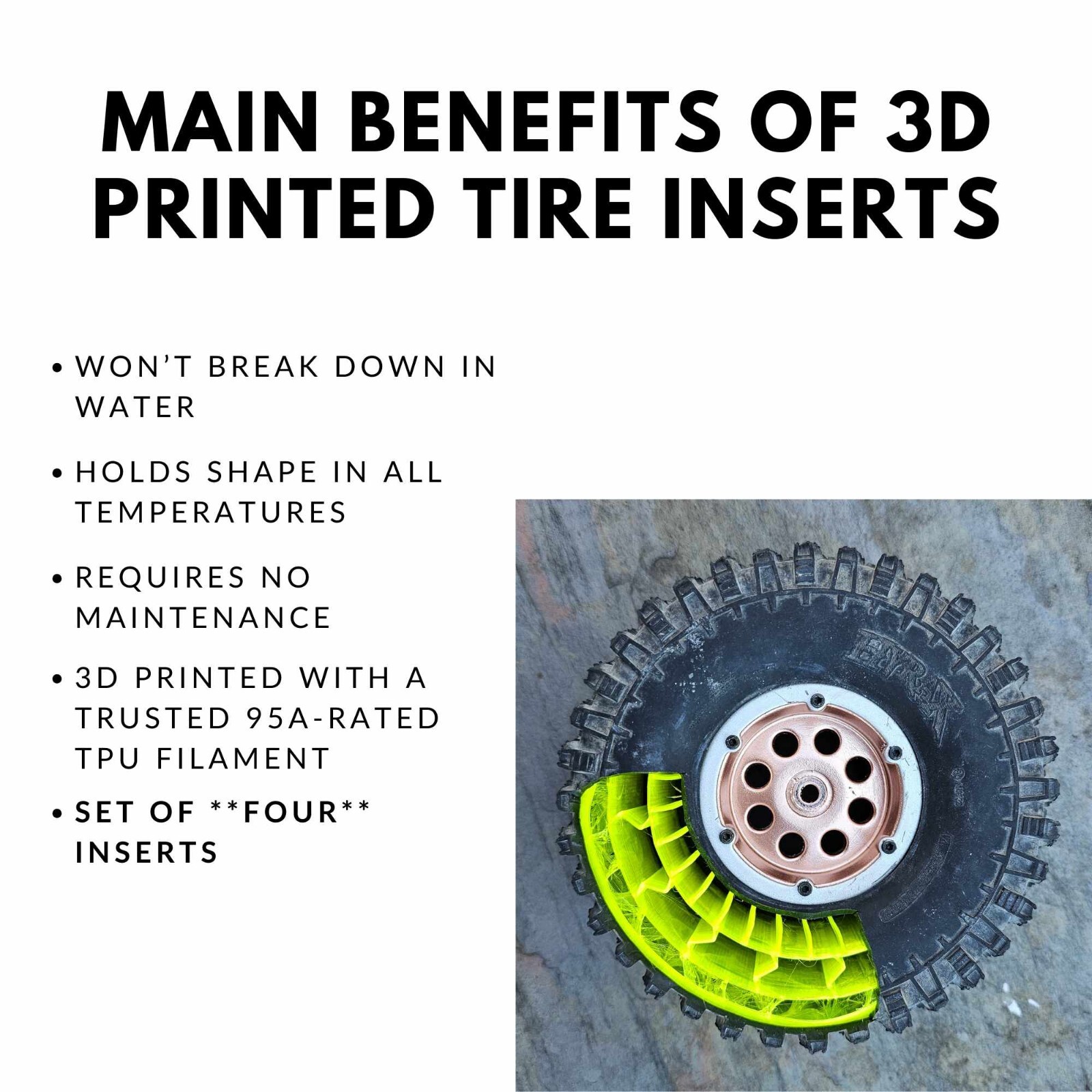 RC Crawler 3D Printed Tire Foam Inserts 2.2 Super Swamper - all 4 included !!