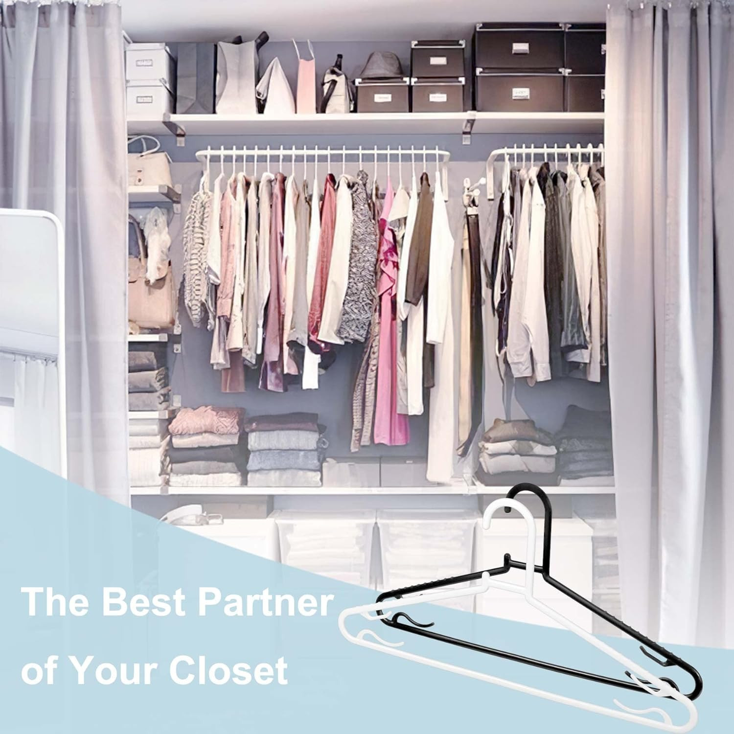Black Plastic Hangers 50 Pack, Light Weight Durable Clothes Hangers G-Shape Stan