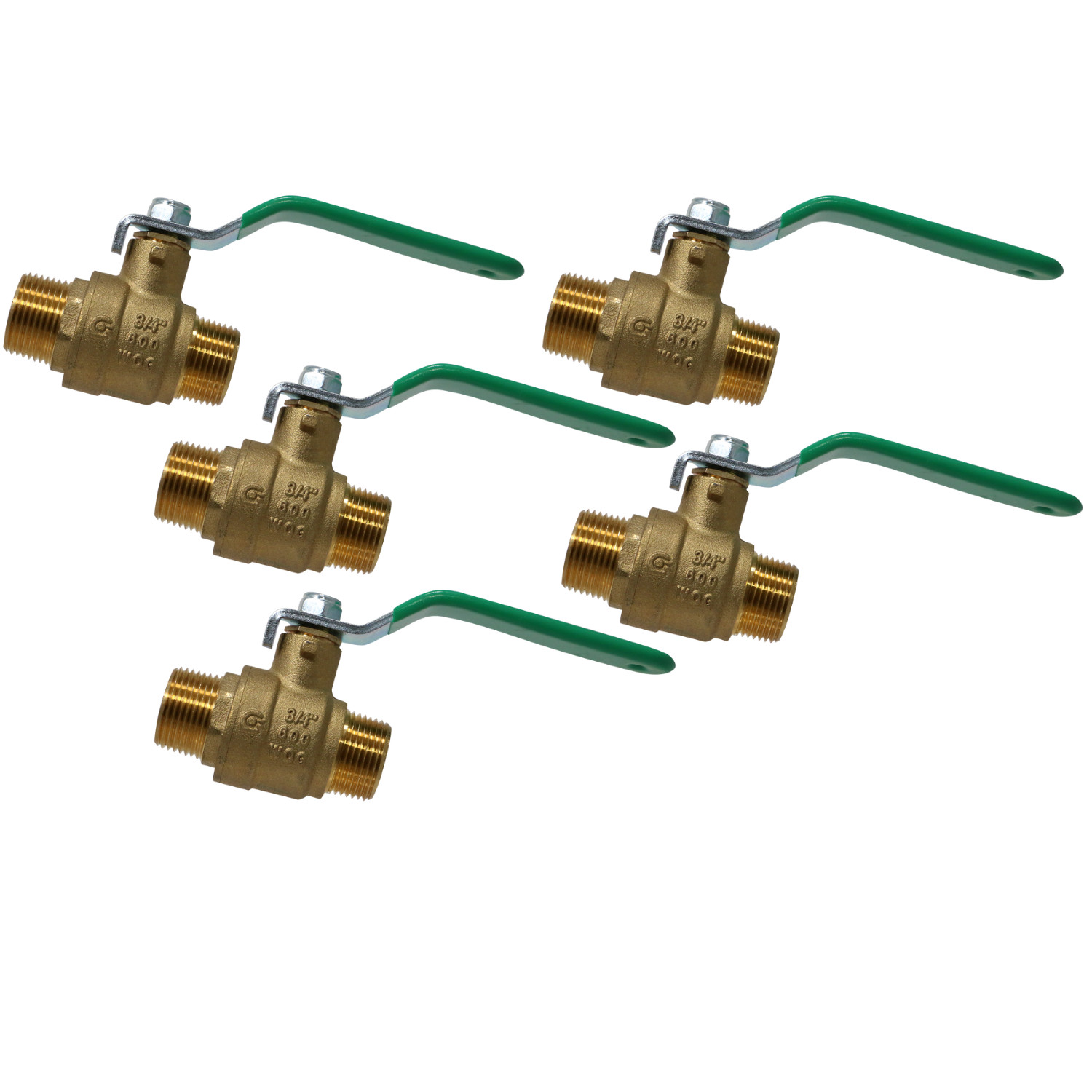 5 Pack XFITTING 3/4" Male Ball Valve , Full Port , 600 WOG - Water , Oil , Gas