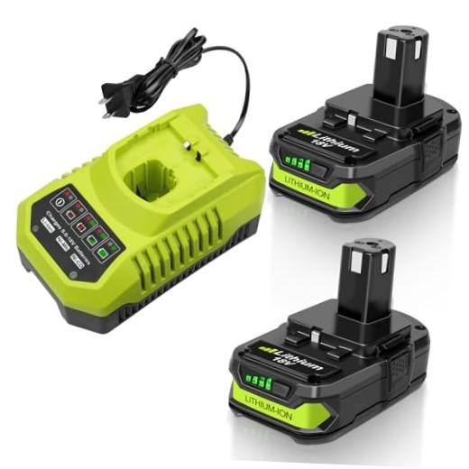 2Pack 3.0Ah 18V Batteries with Charger Compatible with Ryobi ONE+ Cordless