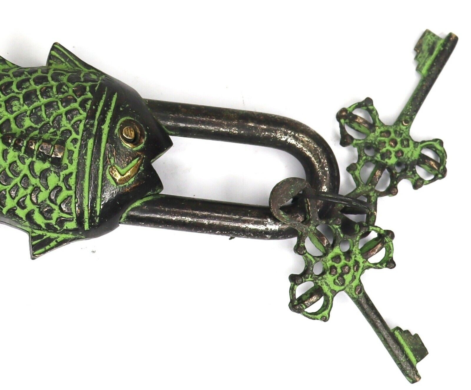 Fish Shape Lock Antique Vintage Style Handmade Brass Padlock With Working Keys