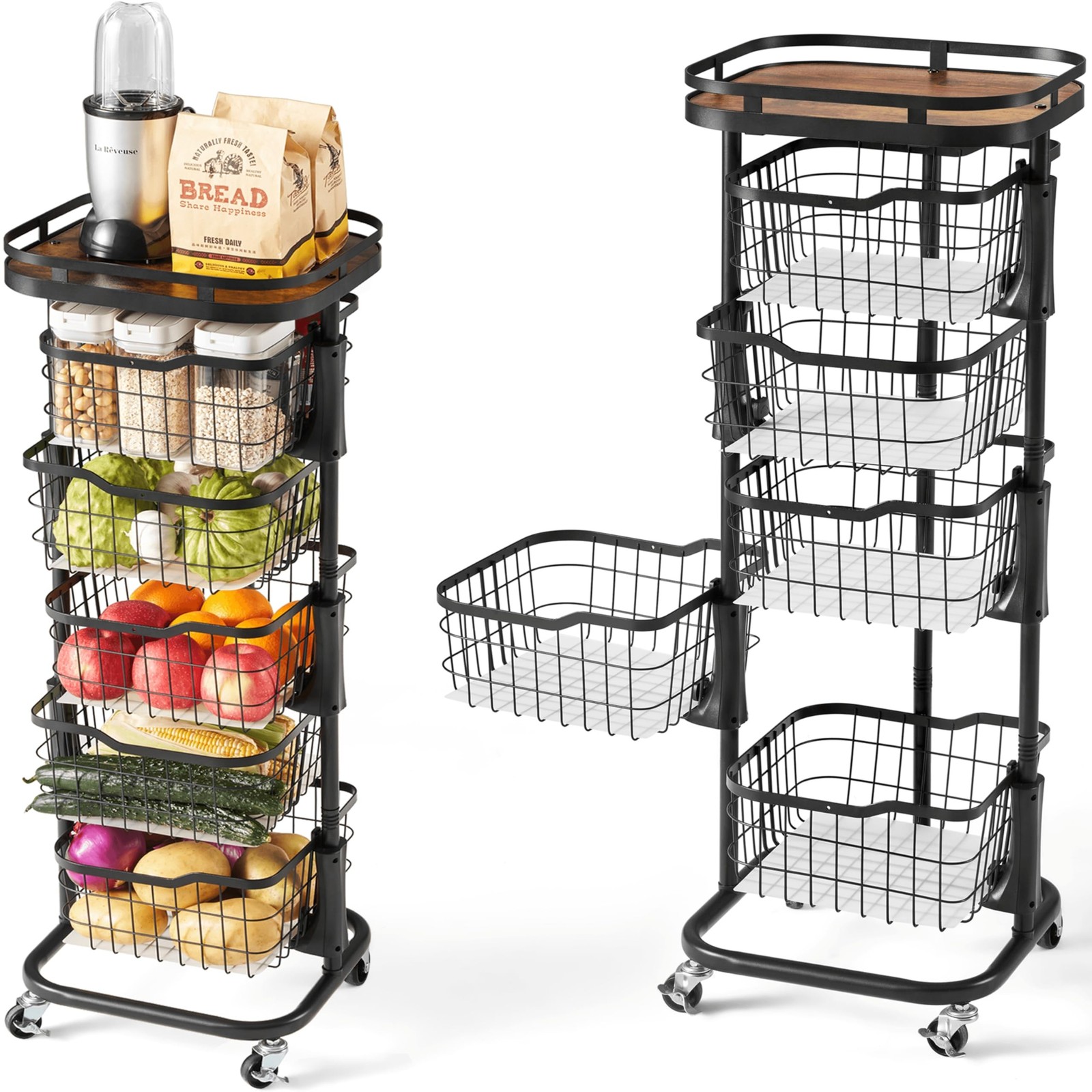 Ocyfym 5 Tier Rotating Kitchen Storage Cart, Fruit Vegetable Potato Rack Stand