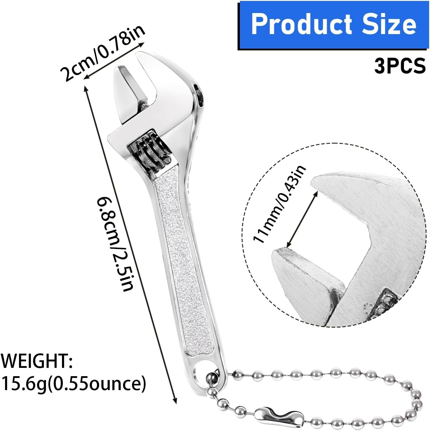 3 Pcs 2.5'' Adjustable Spanner Mini Nut Wrench, Tiny Wrench Small CrescentWre...