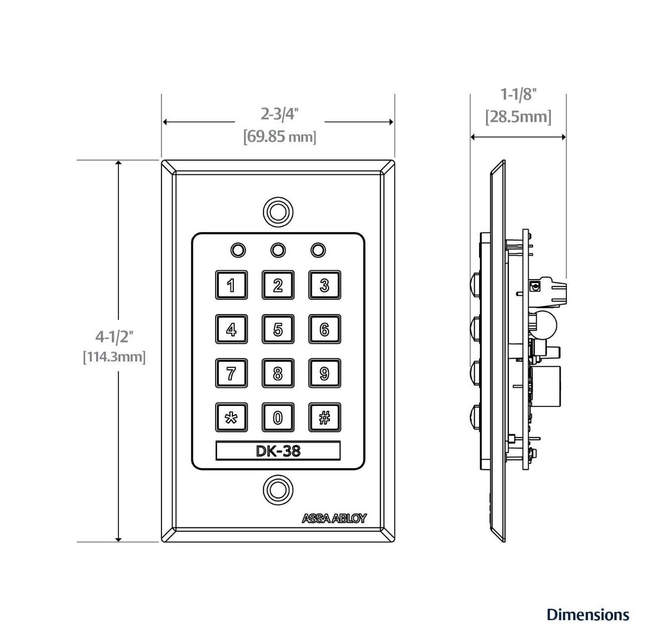 Securitron DK-38 Digital Keypad Flush Mount Satin Stainless Steel Illuminated