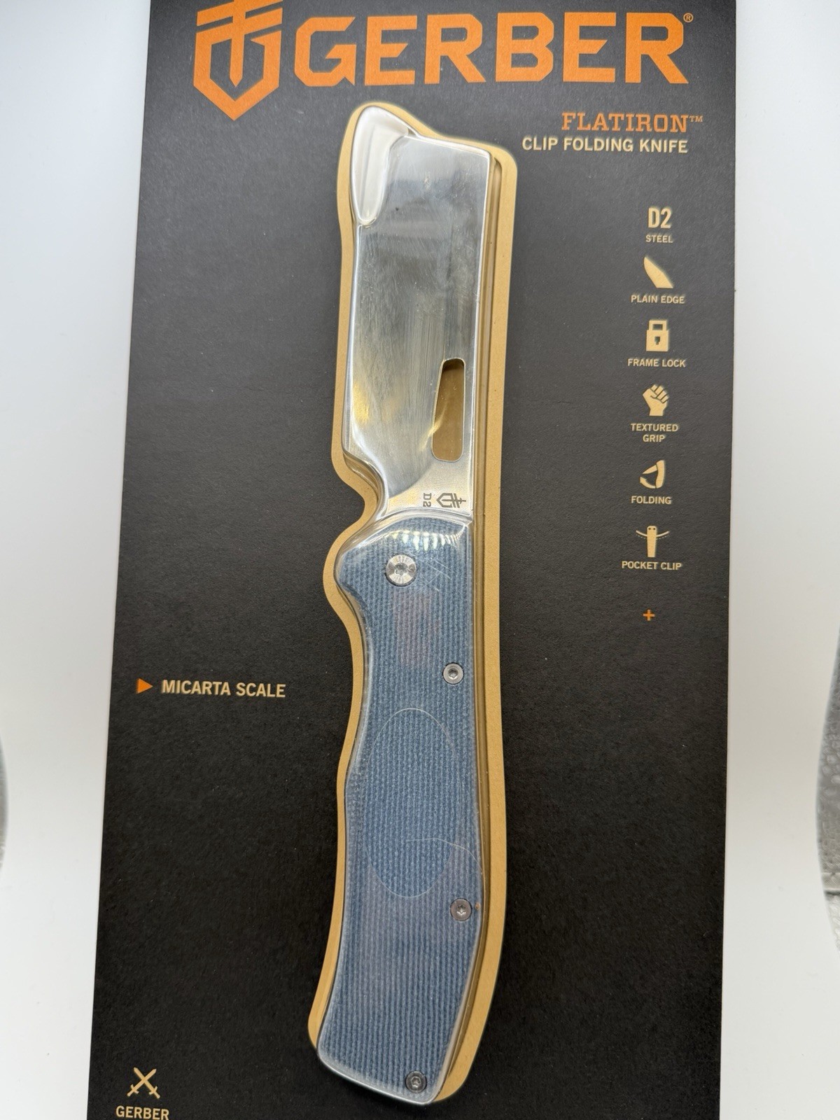 Gerber Flat Iron Gray Micarta Handle D2 Steel Folding Knife New 31-003902