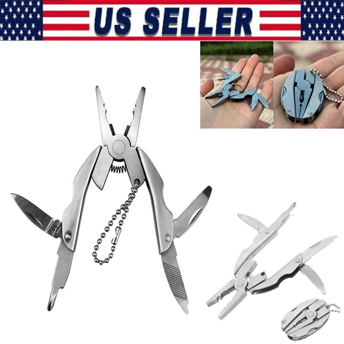 Portable Multi-Tool Pliers Combo Knife Bit ScrewDriver Keychain-Stainless Steel