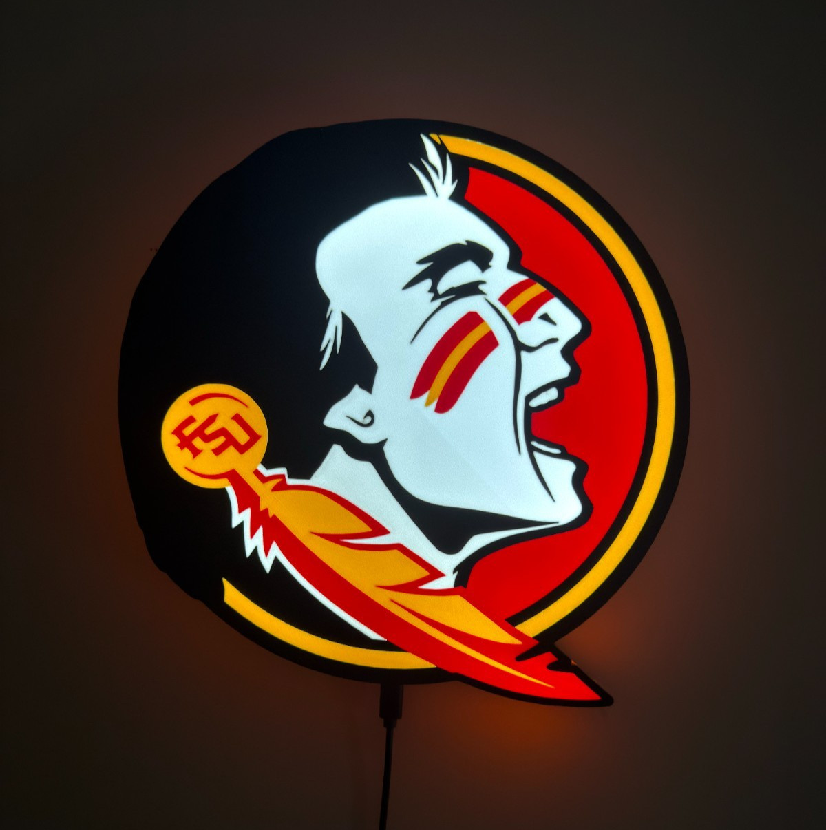 FSU Florida State Seminoles Head , 3D Printed LED Light Box | Night Light
