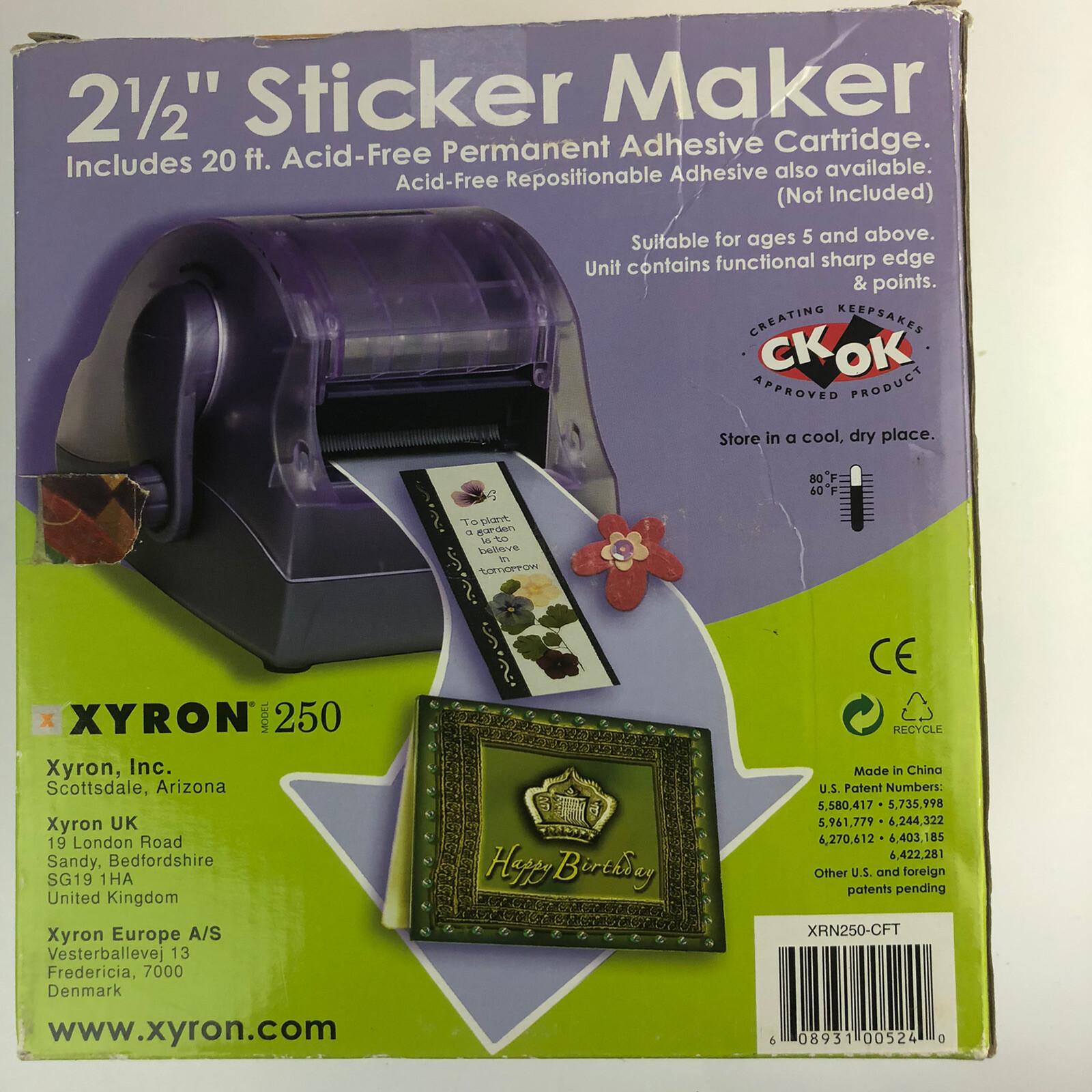 Xyron Create-a-Sticker Machine Model 250 Purple Permanent Adhesive Crafting HG32