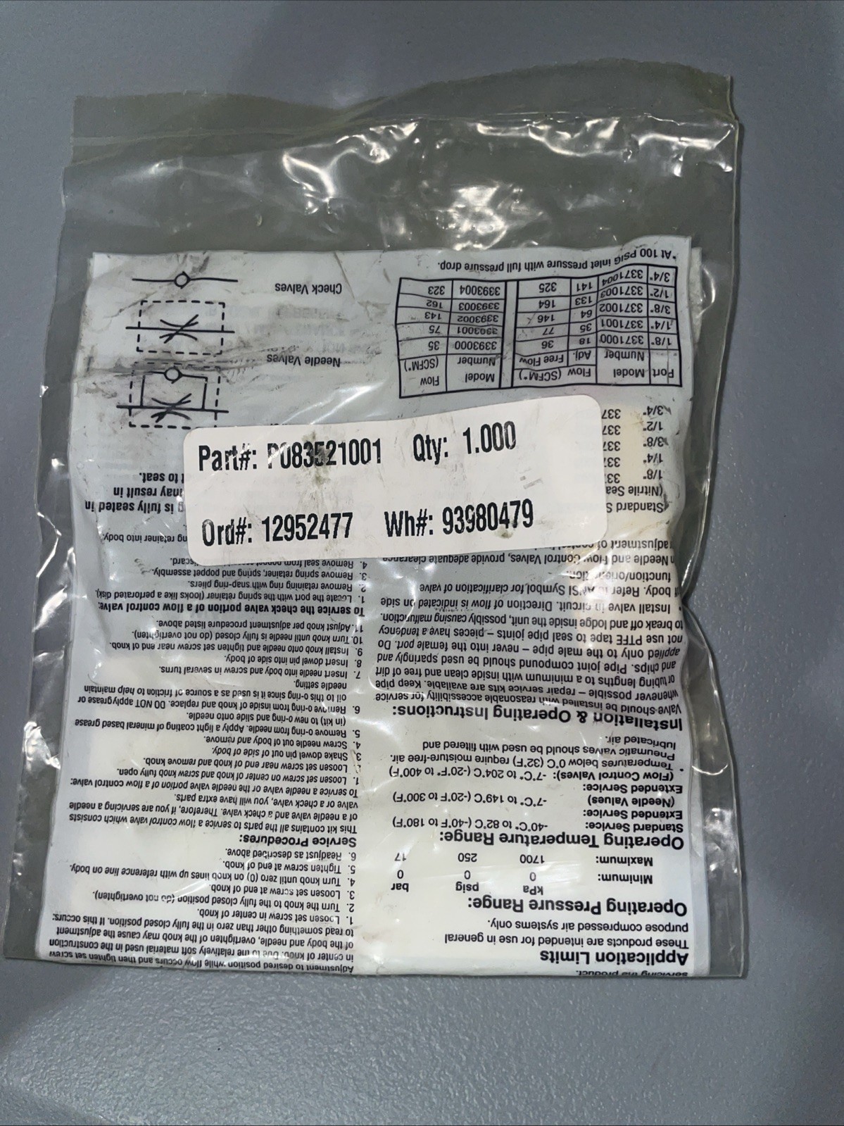 STERIS P083521001 VALVE CHECK 1/4 IN. NEW PARKER 003399006