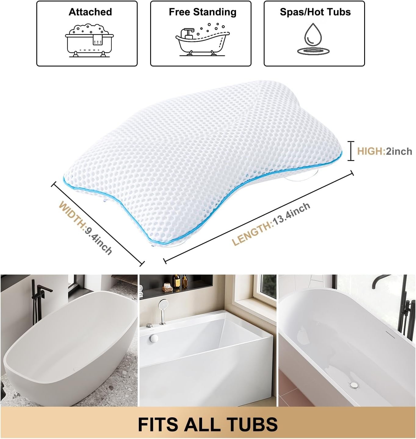 Ergonomically Designed Bath Pillow with 4 Suction Cups - Ultimate Relaxation
