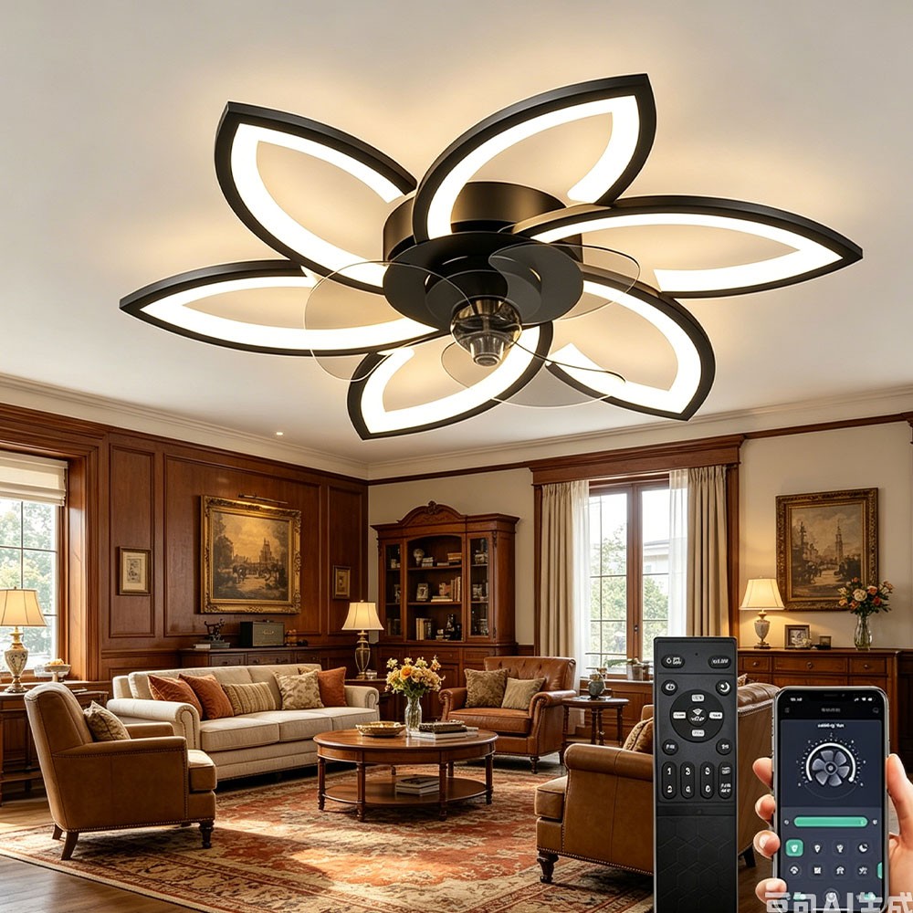 Modern LED Silent Ceiling Fan with Light Flower Design for Bedroom Kitchen Bar