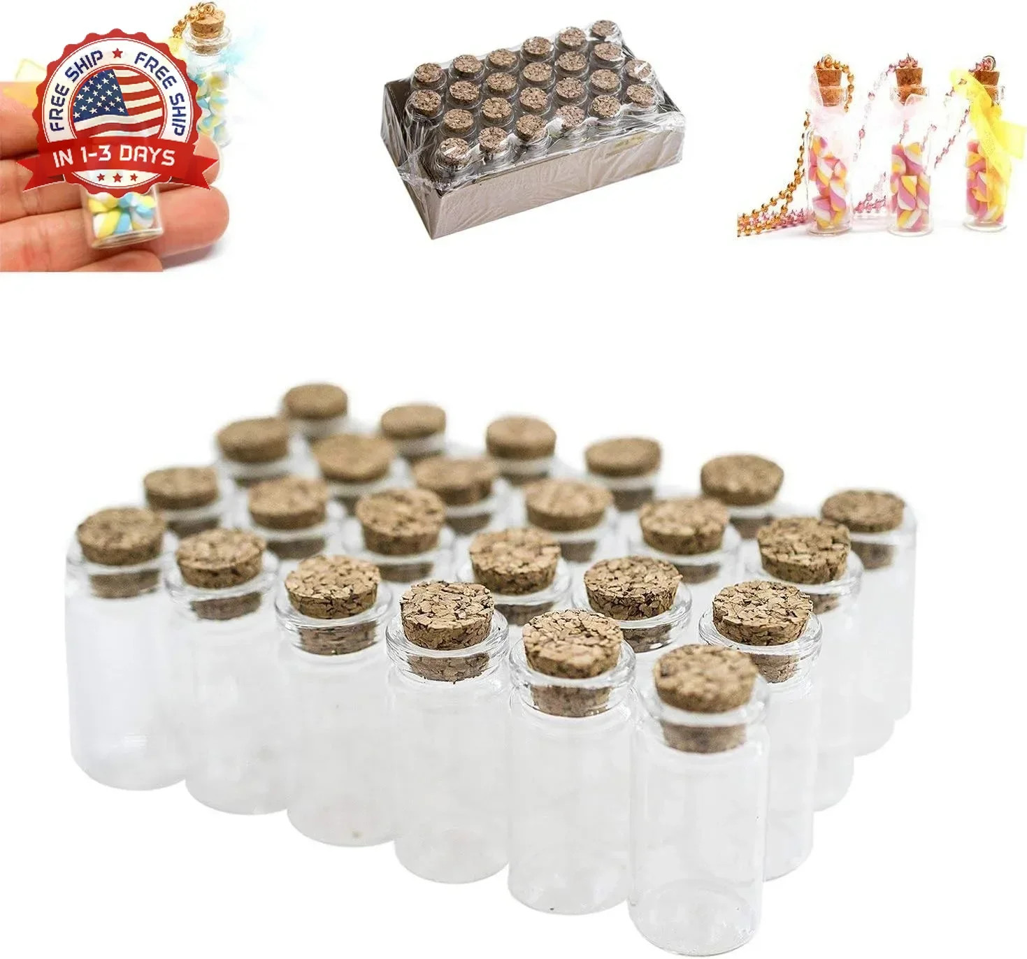 Mini Clear Glass Jars Bottles with Cork Stoppers for Arts & Craft