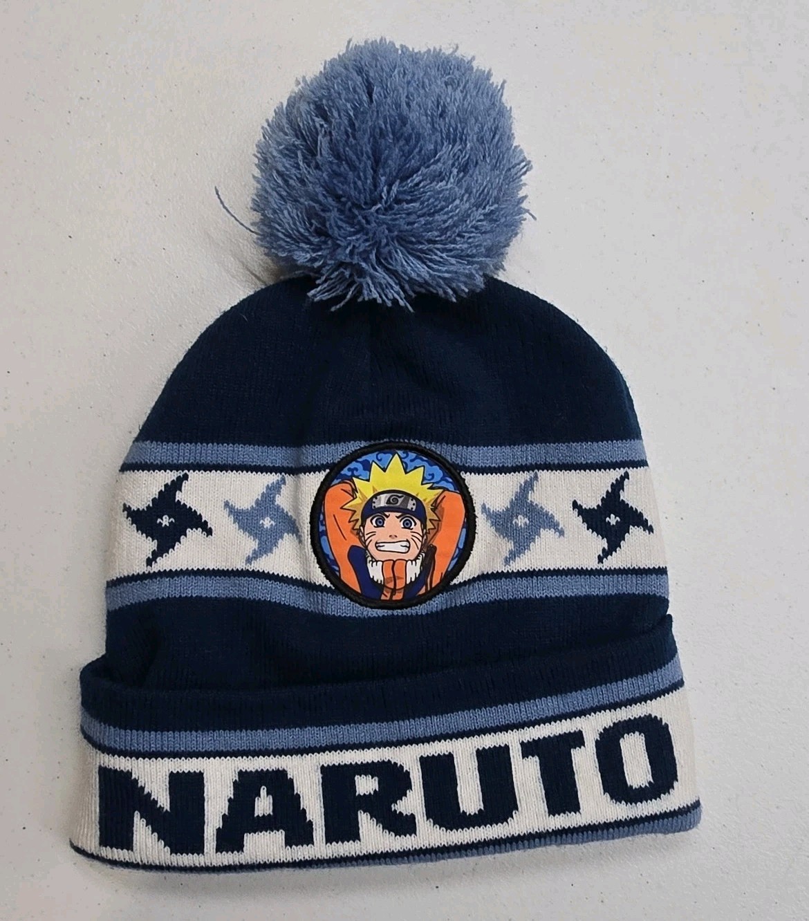 Naruto Anime Retro Beanie Pom Pom Top Blue White Knit Winter Hat Youth One Size