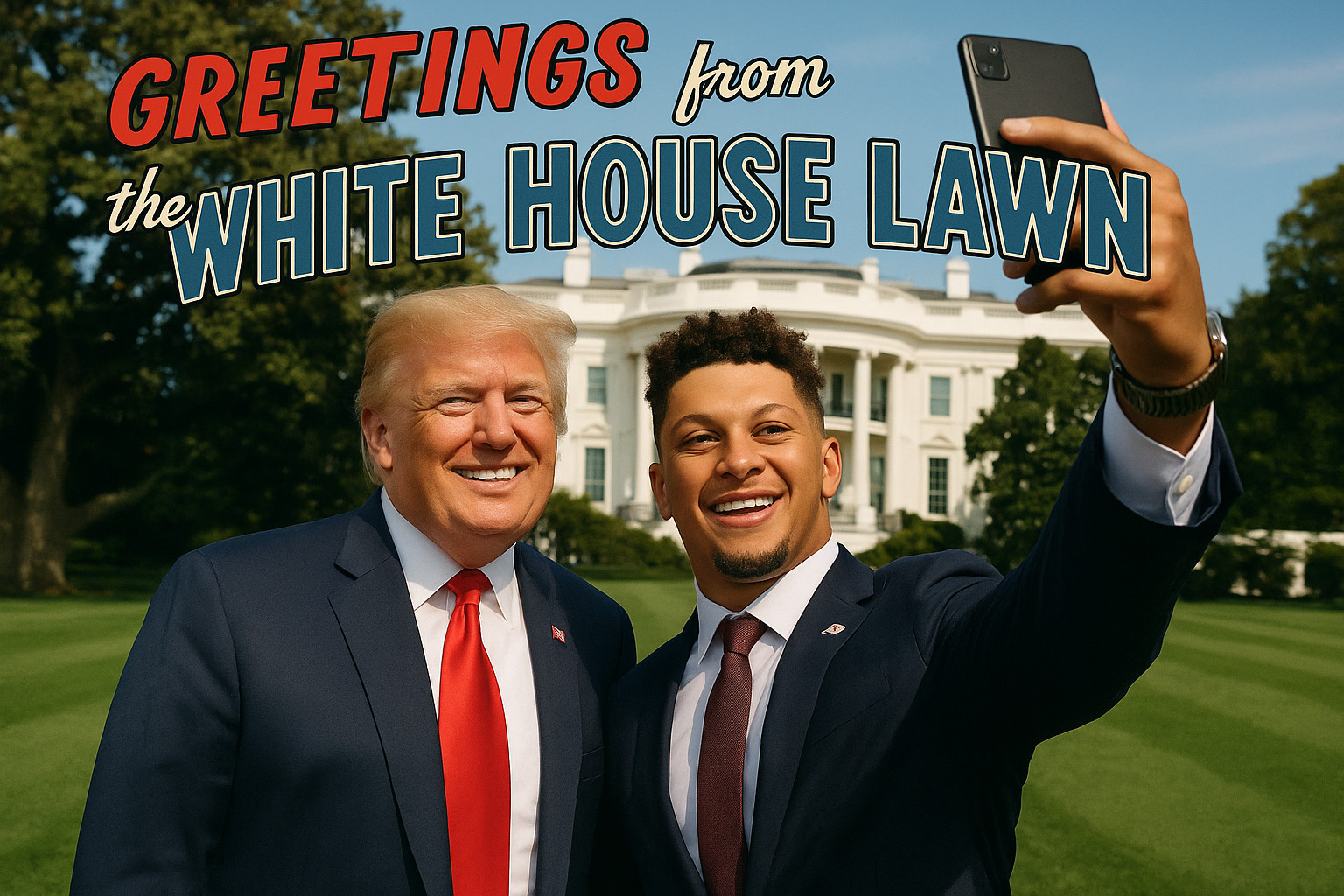 d131 Donald Trump & Patrick Mahomes Selfie Vintage Style Large Letter Postcard