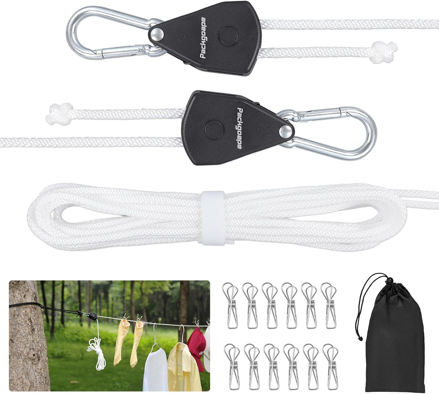 Retractable Travel Clothesline Portable Clothes Line with Heavy Duty Pulleys &