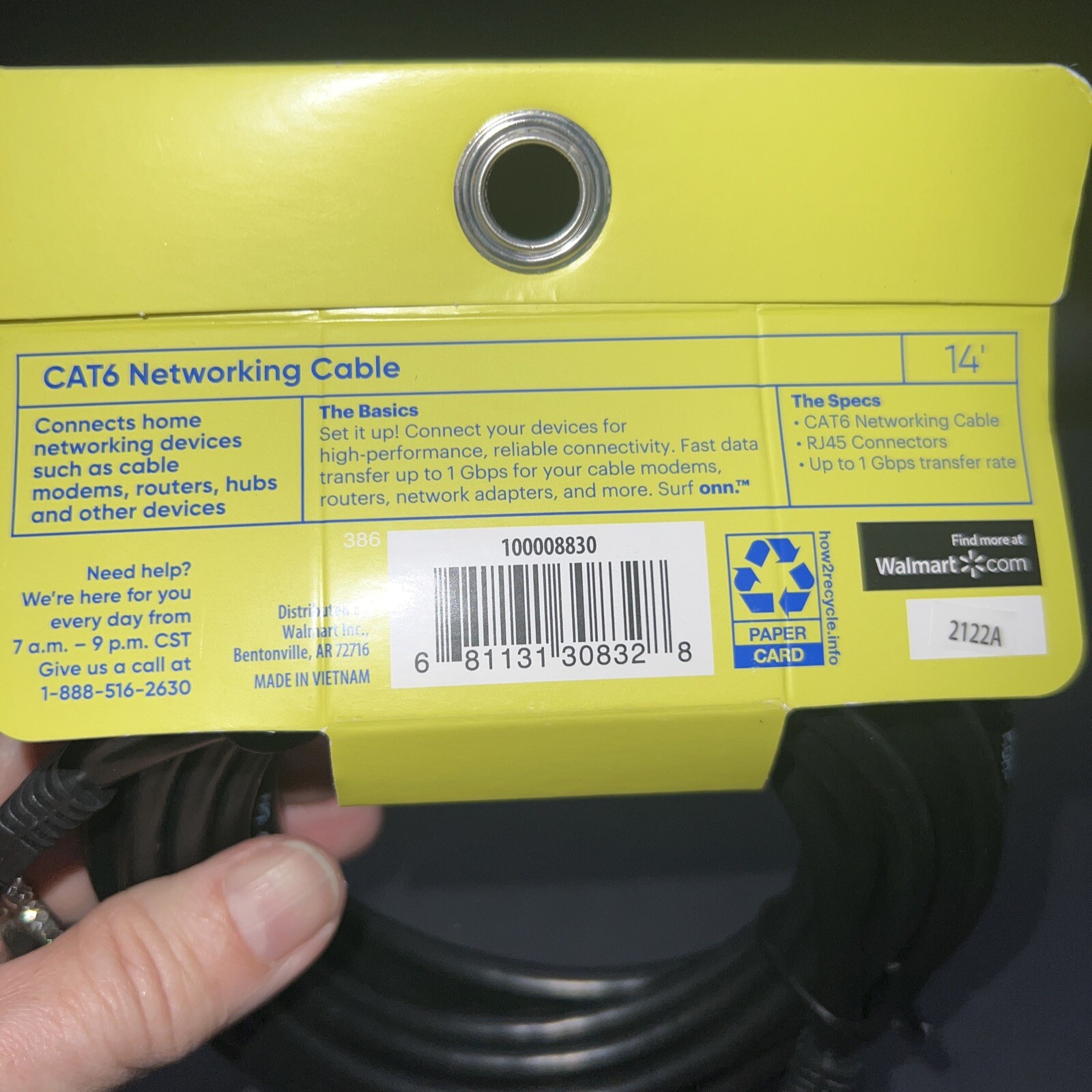 Onn Ethernet Cat6 Networking Cable - 14 Feet. New