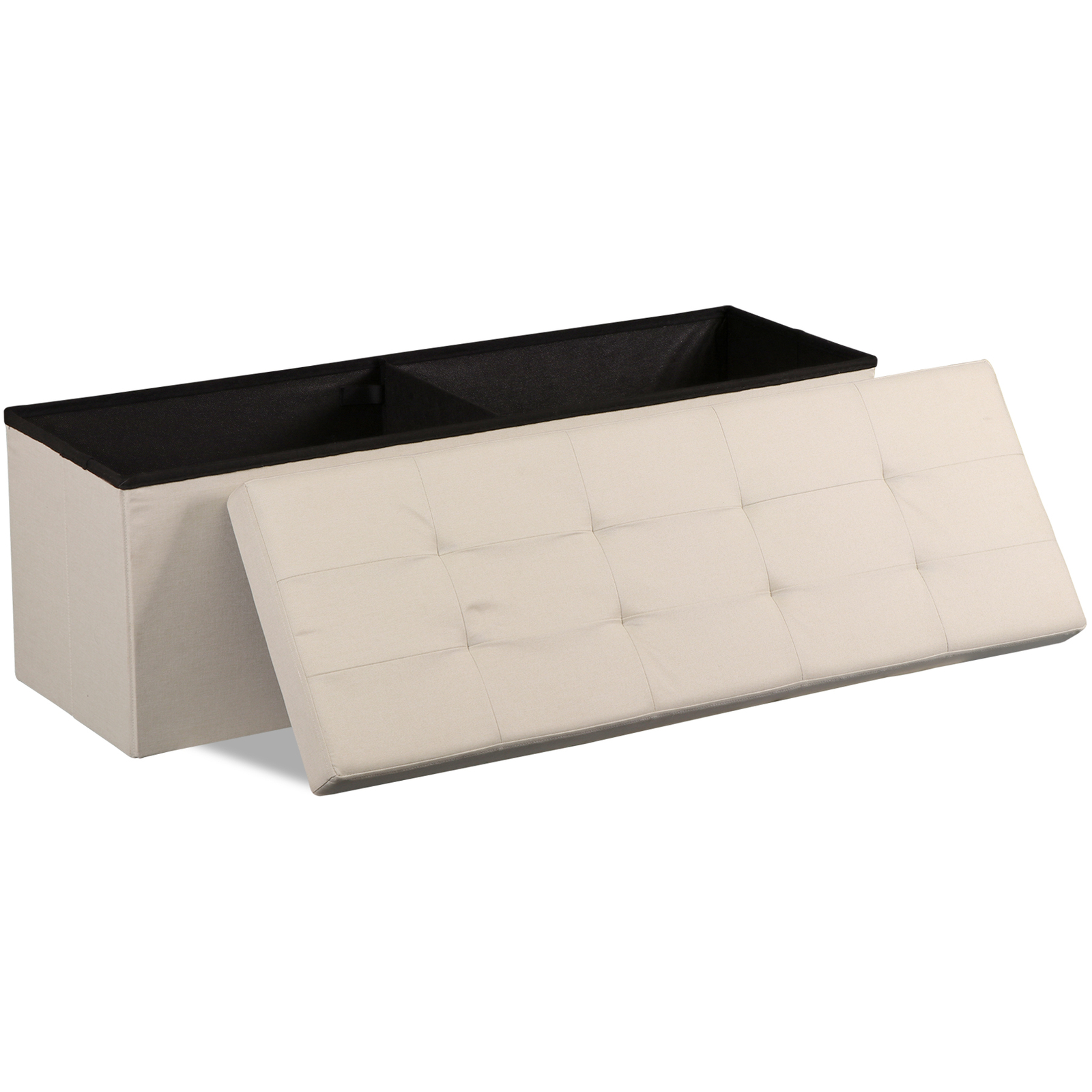 43"Folding Storage Footstool Ottoman Bench Chest Box W/Lid for Living Room Beige