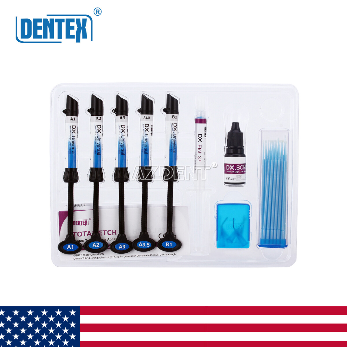 Kit de resina de compuesto de cura dental Dentex Light Shade A1 A2 A3 A3.5 B1