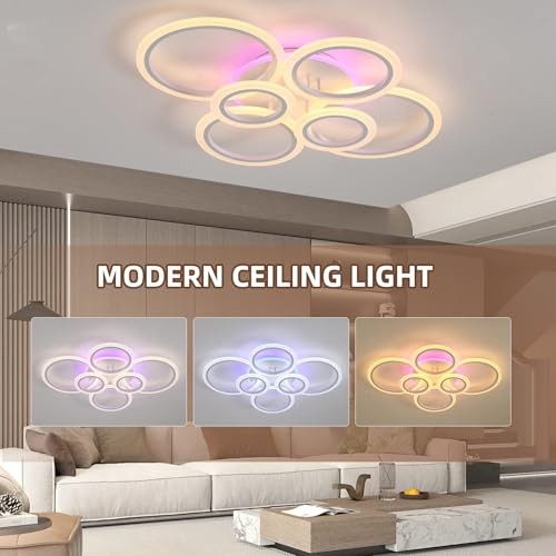 Modern LED Ceiling Light,70W Flush Mount Ceiling 6 Ring-dimmable-70w-White