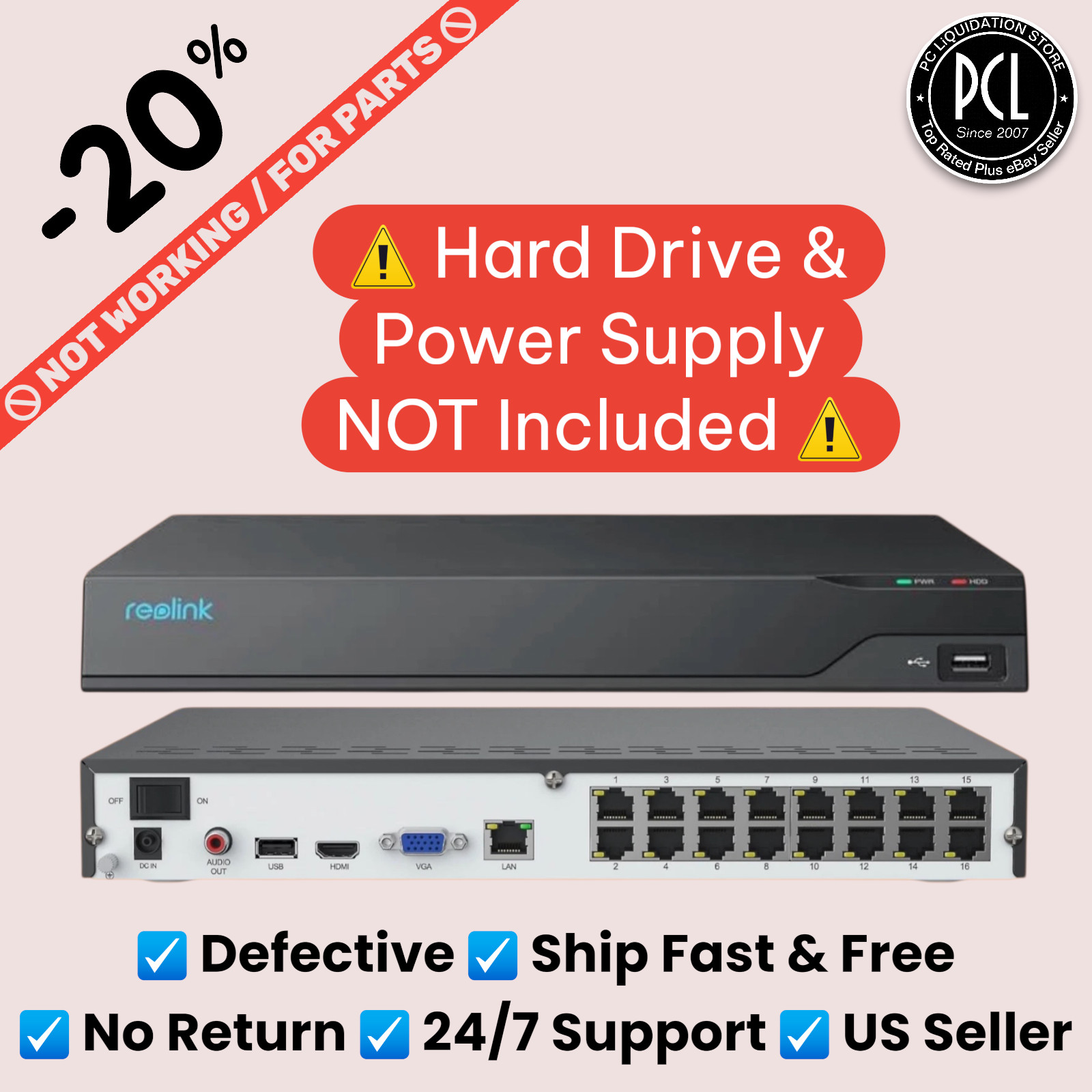 ➽ Reolink NVS16 V2 Series 4K Network Video Recorder NVR【NOT WORKING / FOR PARTS】