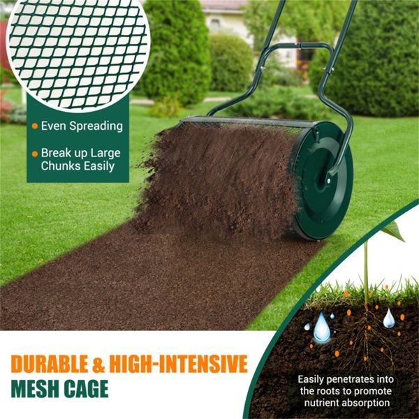 24-Inch Metal Mesh Compost Spreader 2.7 Cu.ft Large Capacity, Heavy-Duty Rust
