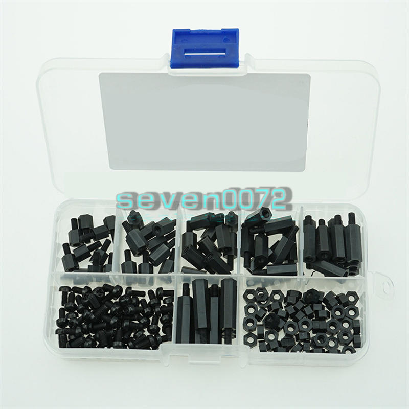 180pcs M3 Nylon Black Hex M-F Spacers/Nuts Assorted Kit/Screws, Standoff New