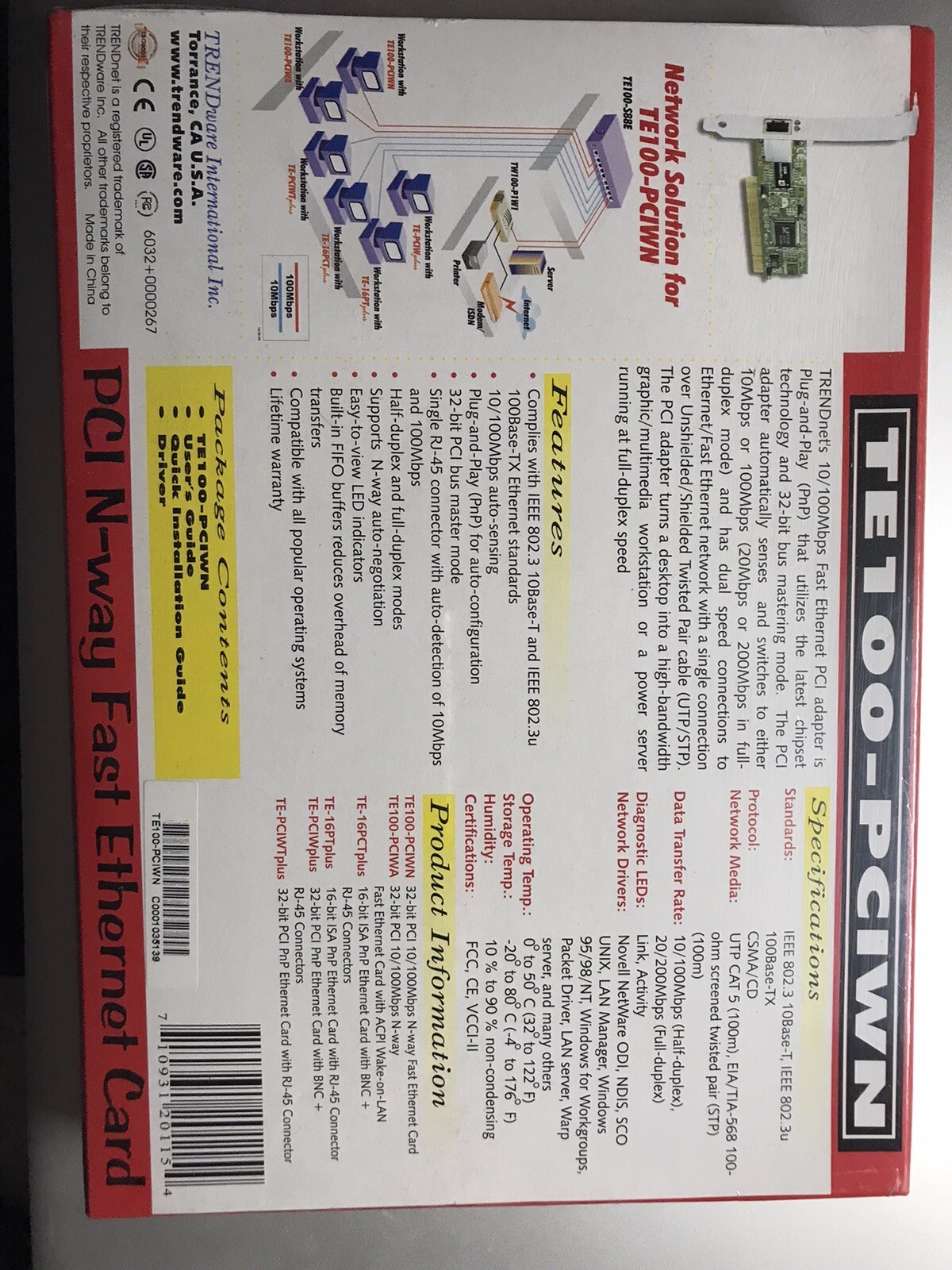 TRENDnet TE-100/PCI NETWORK CARD