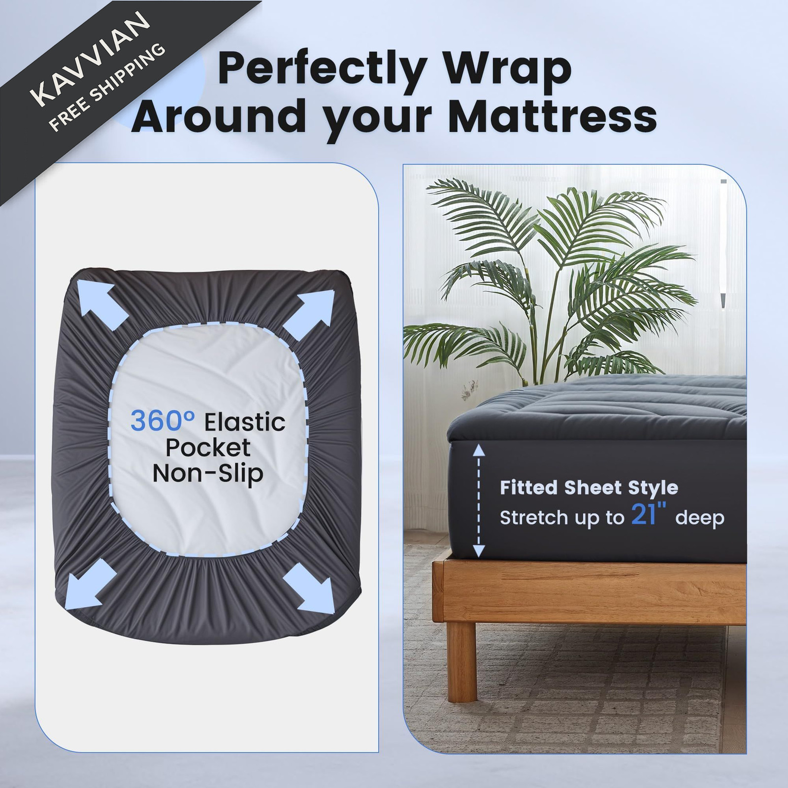 Waterproof Mattress Pad Queen, Quilted Fitted Queen Grey