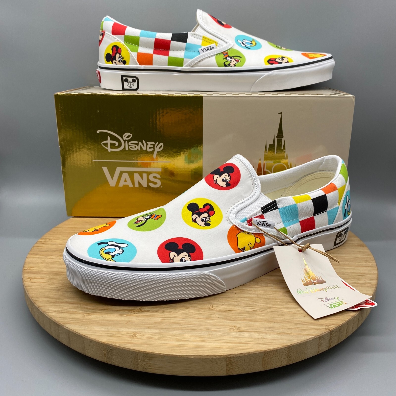 Vans Disney Shoes Mens 10 Mickey & Friends Slip-O White Sneaker 50th Anniversary