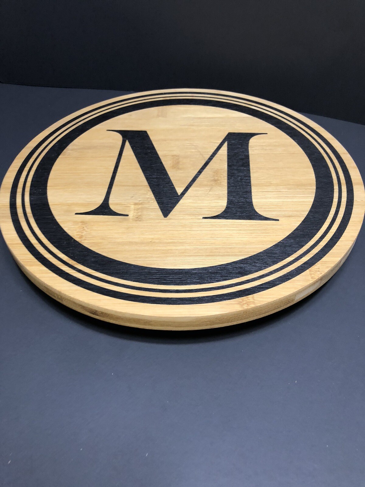 12” Wood Lazy Susan Monogrammed Initial “M”  Nice Charcuterie Free Shipping