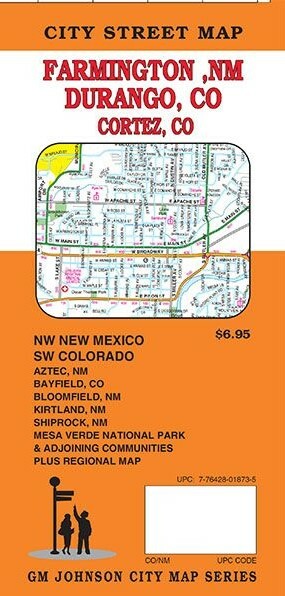 City Street Map of Farmington NM, Durango CO, & Cortez CO, by GMJ Maps (2018)