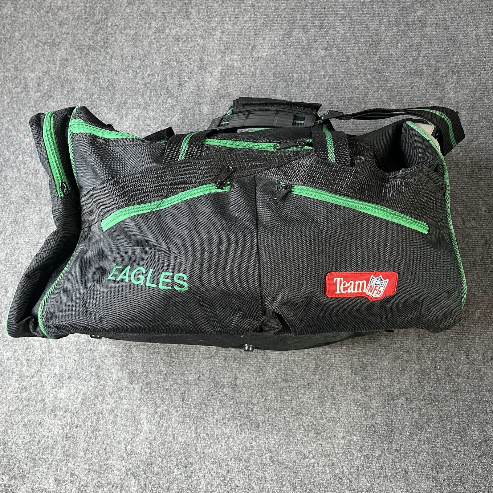 Vtg 1990s Philadelphia Eagles Duffle Bag Gym Workout Football Kelly Green Black