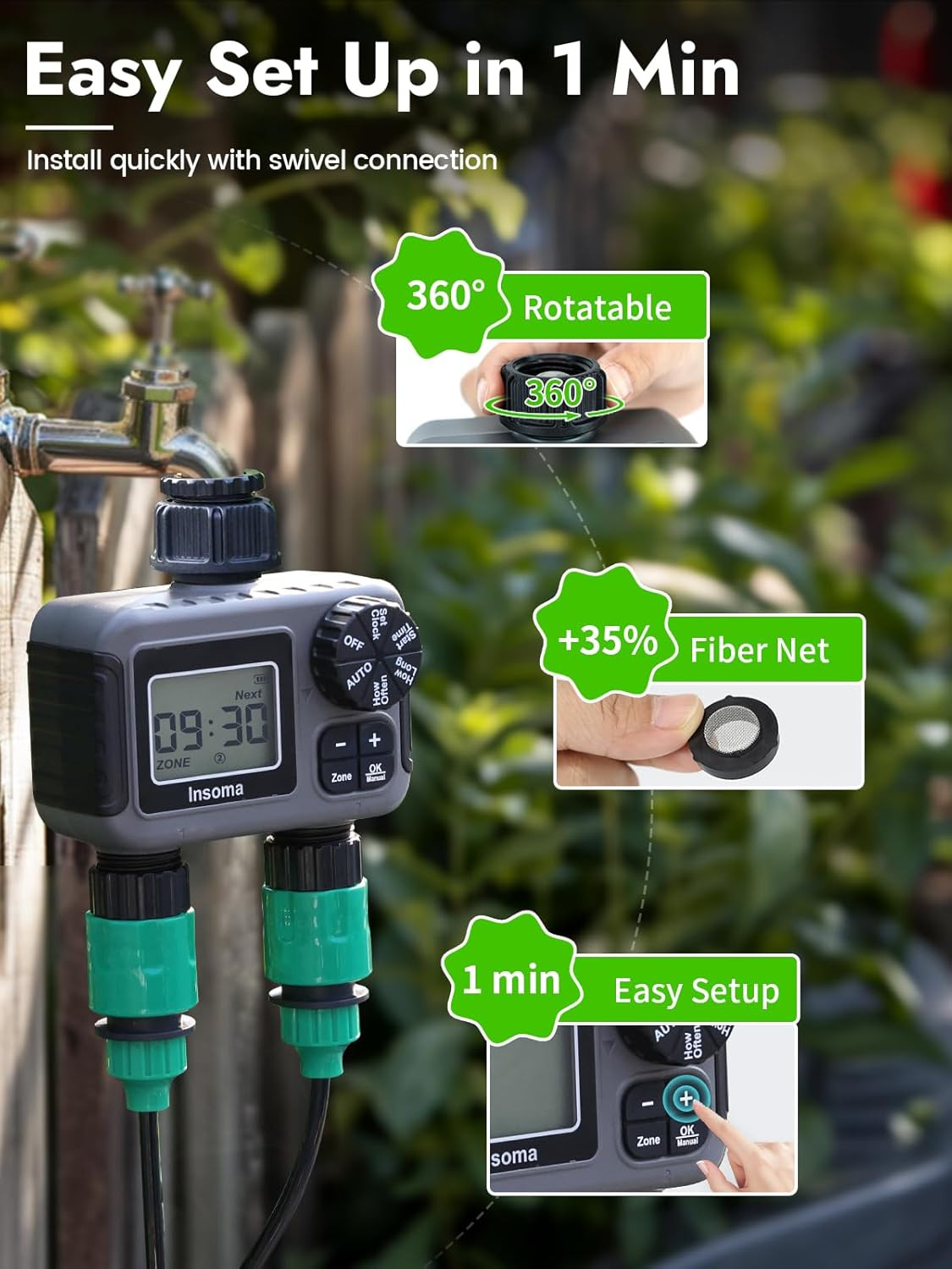 2-Zone Sprinkler Timer, Programmable Garden Hose Timer