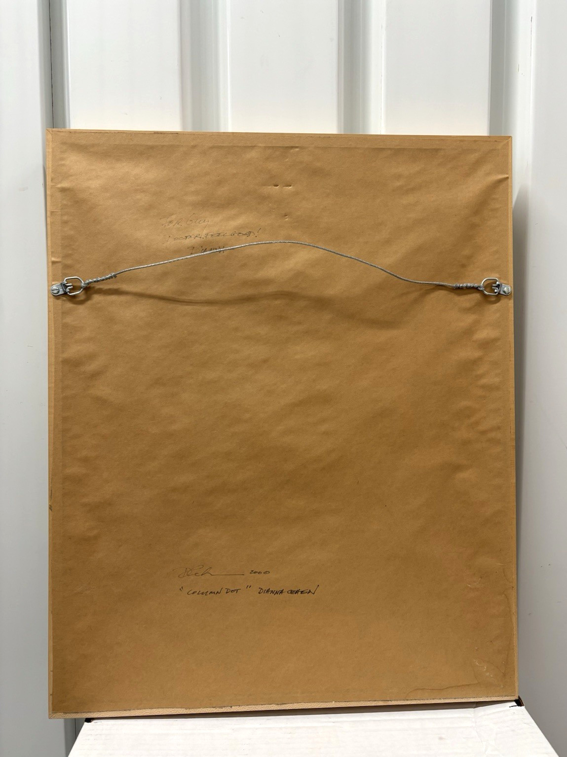 RARE DIANNA COHEN PLASTIC BAG COLLAGE FRAMED AND SIGNED "COLUMN DOT" 2000