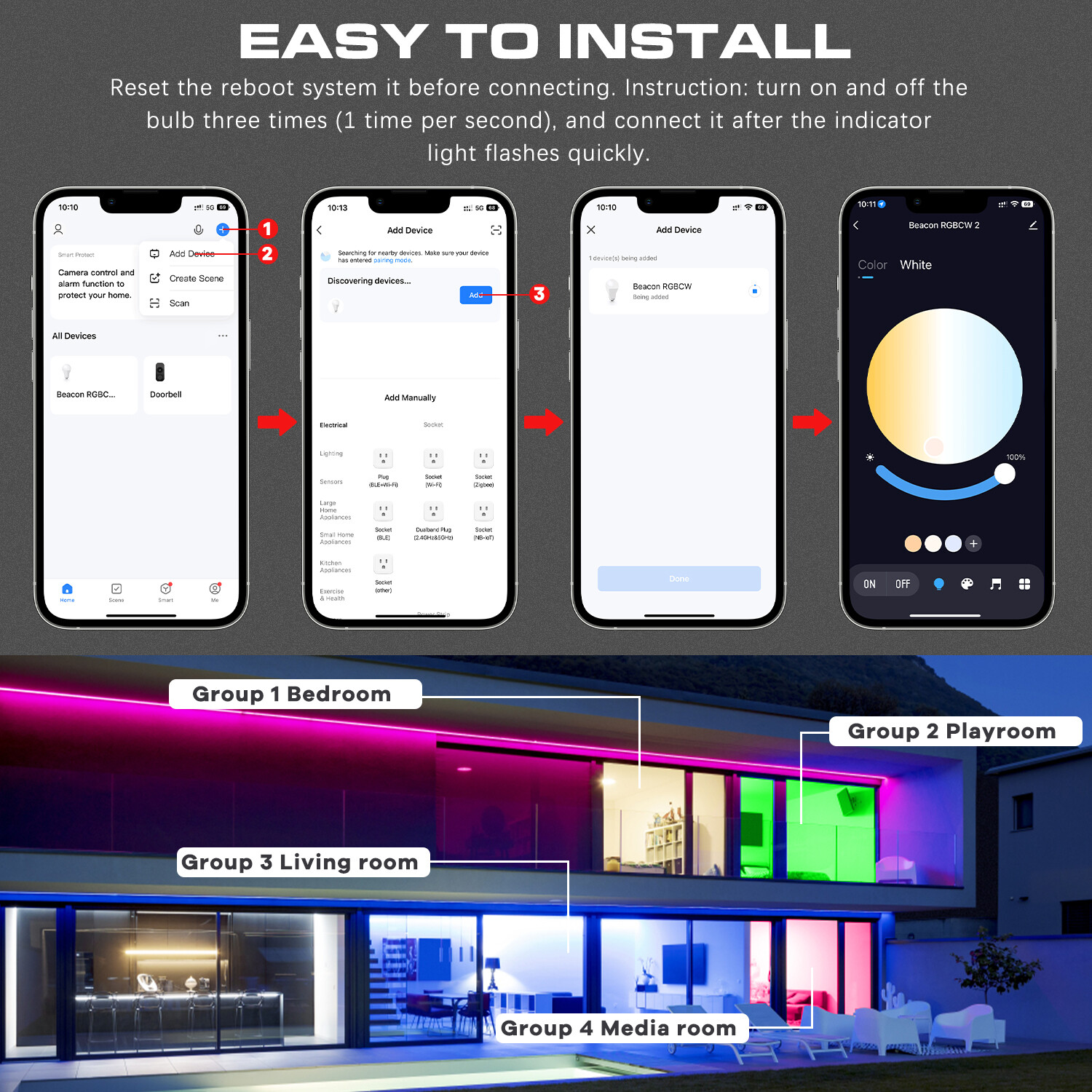 1-4PCS RGB Colour Changing Ceiling Light APP Control 4in Smart LED Ceiling Light