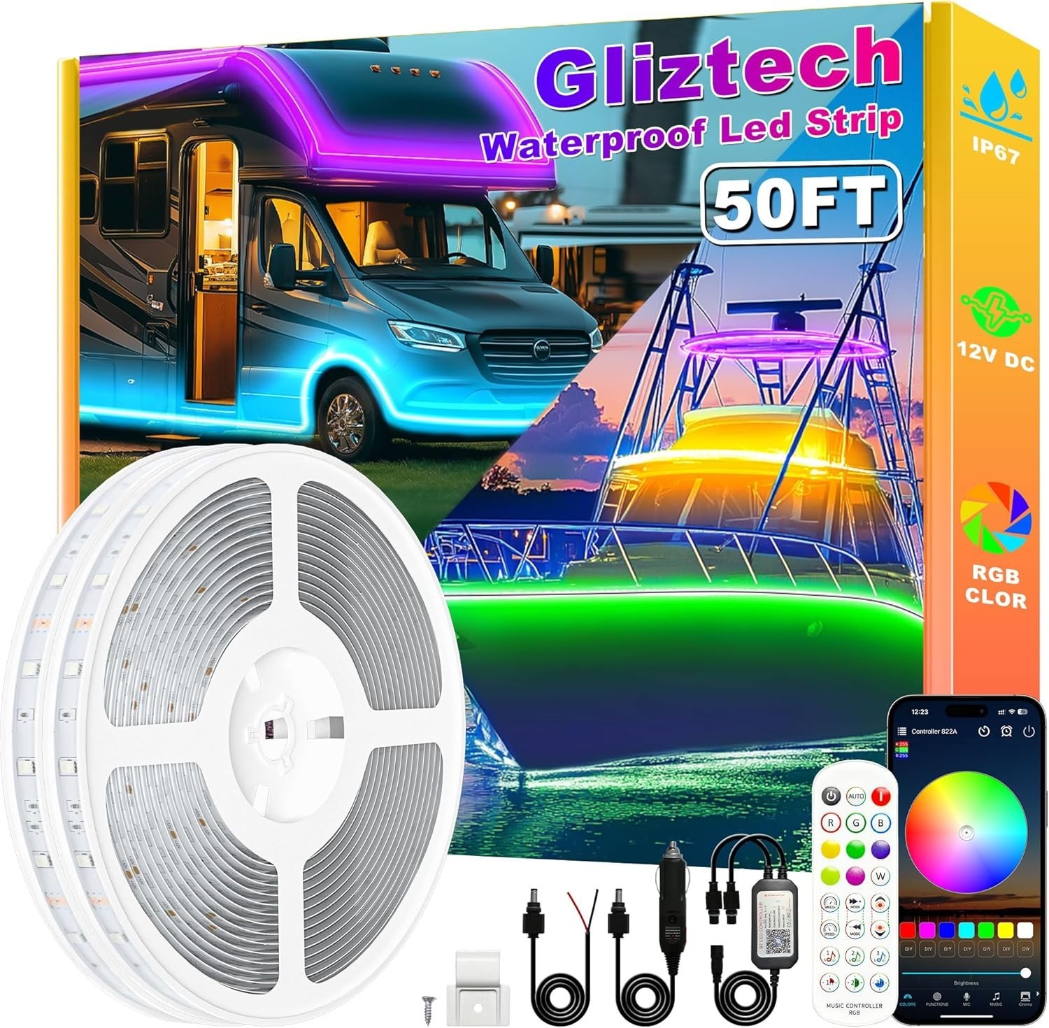 Led Boat Lights 25/50FT, Marine Pontoon Led Lights with App, 12V RGB Waterproof
