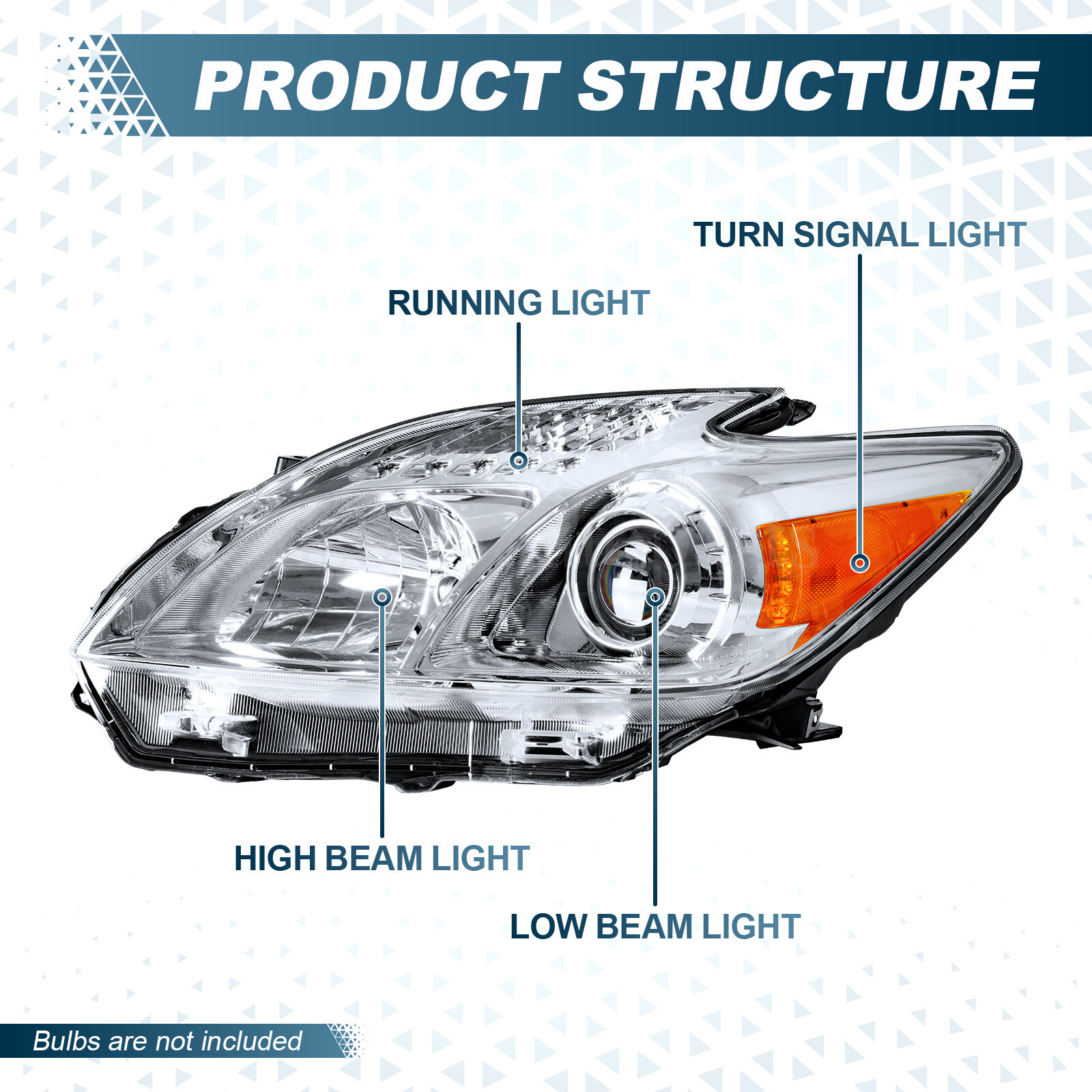 Headlights Headlamps Driver Passenger Pair For 2012 2013 2014 2015 Toyota Prius